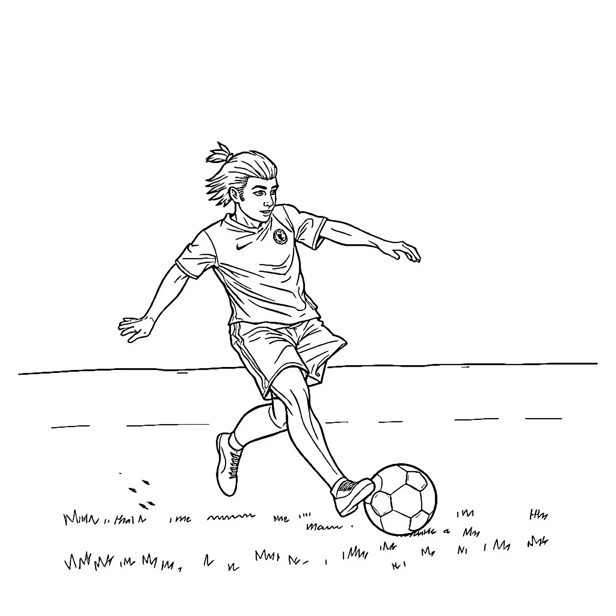 Kudu Soccer Player in Motion Coloring Page (free black-and-white line drawing printable PDF for all, from beginners to advanced learners, including children, teens, adults, and seniors)