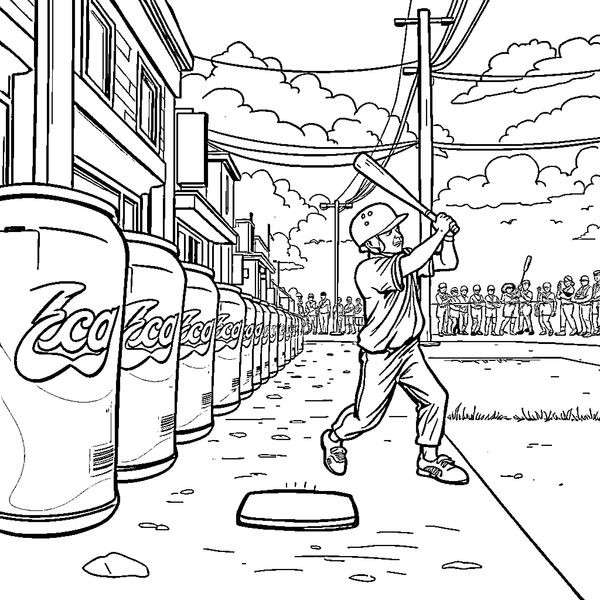 Soda Can Graffiti Artist Spraying Urban Street Coloring Page (free black-and-white line drawing printable PDF for all, from beginners to advanced learners, including children, teens, adults, and seniors)