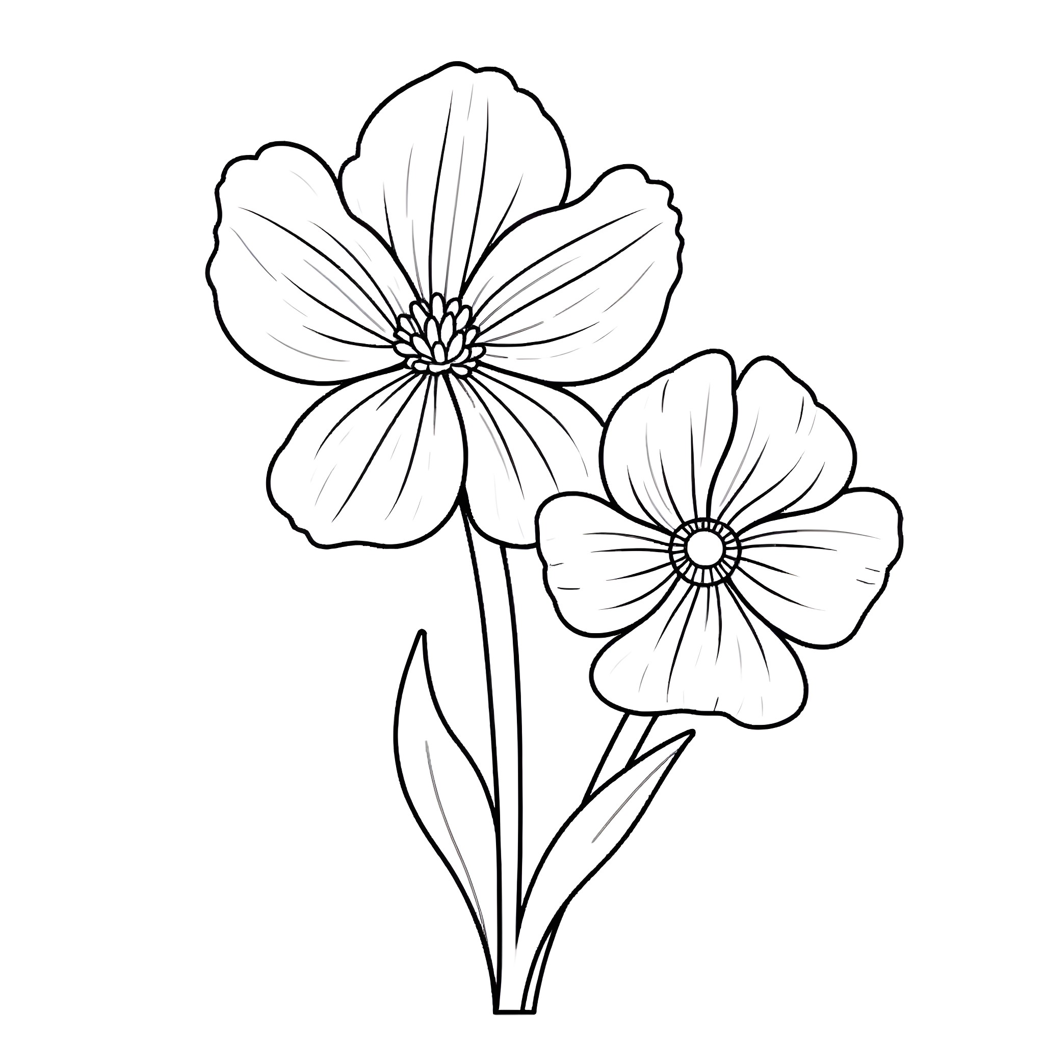 Flower petals gently blooming in the breeze Coloring Page (free black-and-white line drawing printable PDF for all, from beginners to advanced learners, including children, teens, adults, and seniors)
