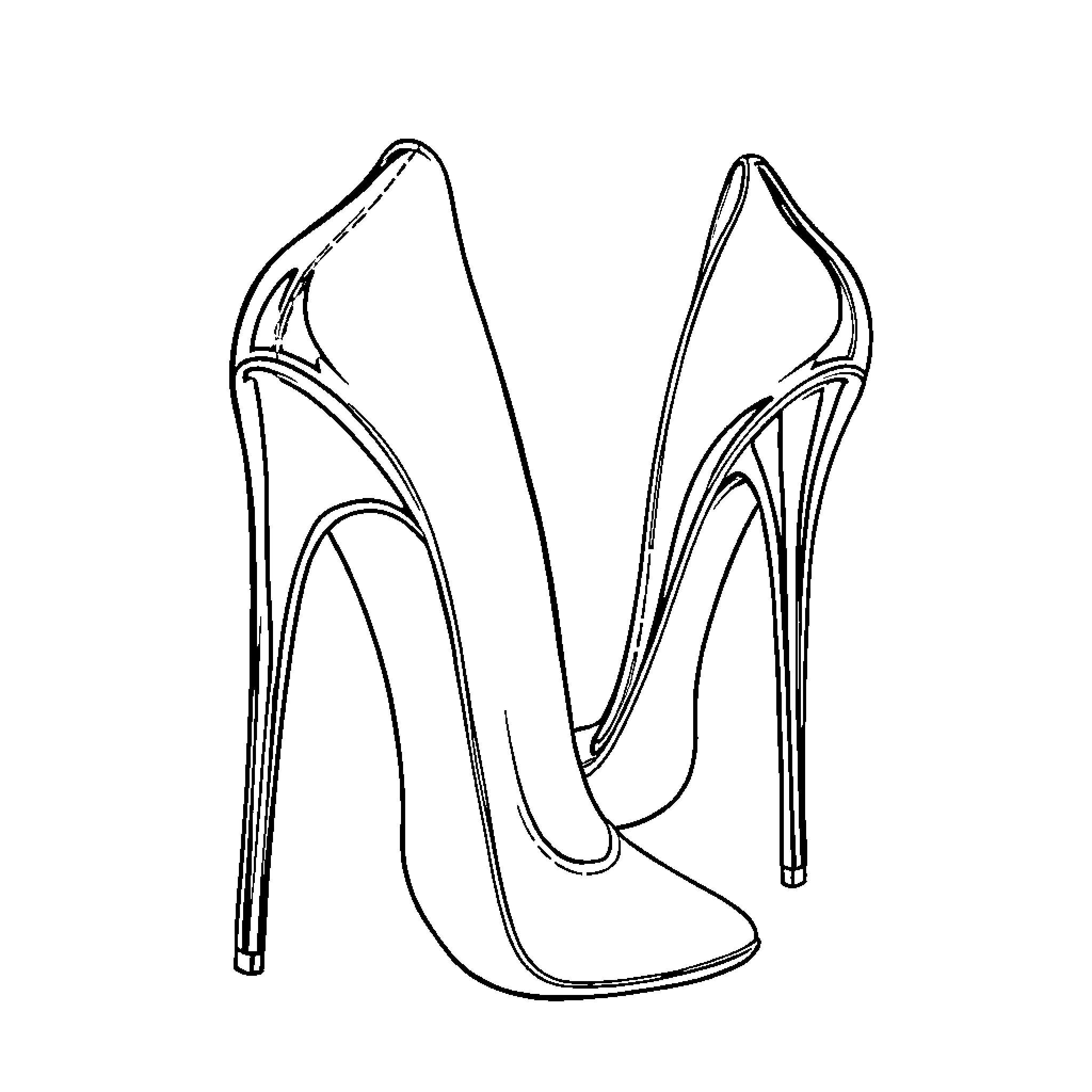 High Heel Shoes Illustration Coloring Page (free black-and-white line drawing printable PDF for all, from beginners to advanced learners, including children, teens, adults, and seniors)