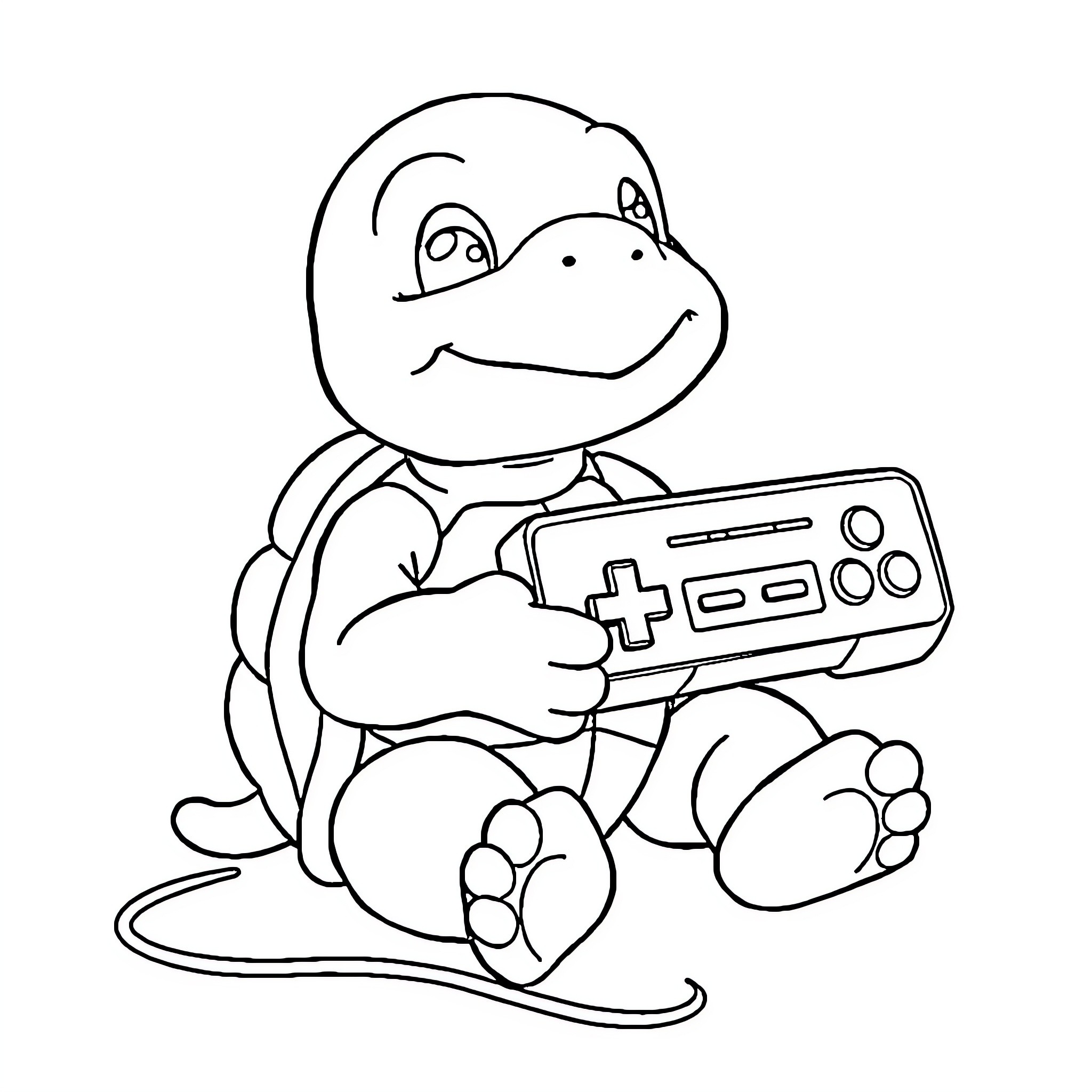 Turtle Boy playing with video game controller Coloring Page (free black-and-white line drawing printable PDF for all, from beginners to advanced learners, including children, teens, adults, and seniors)