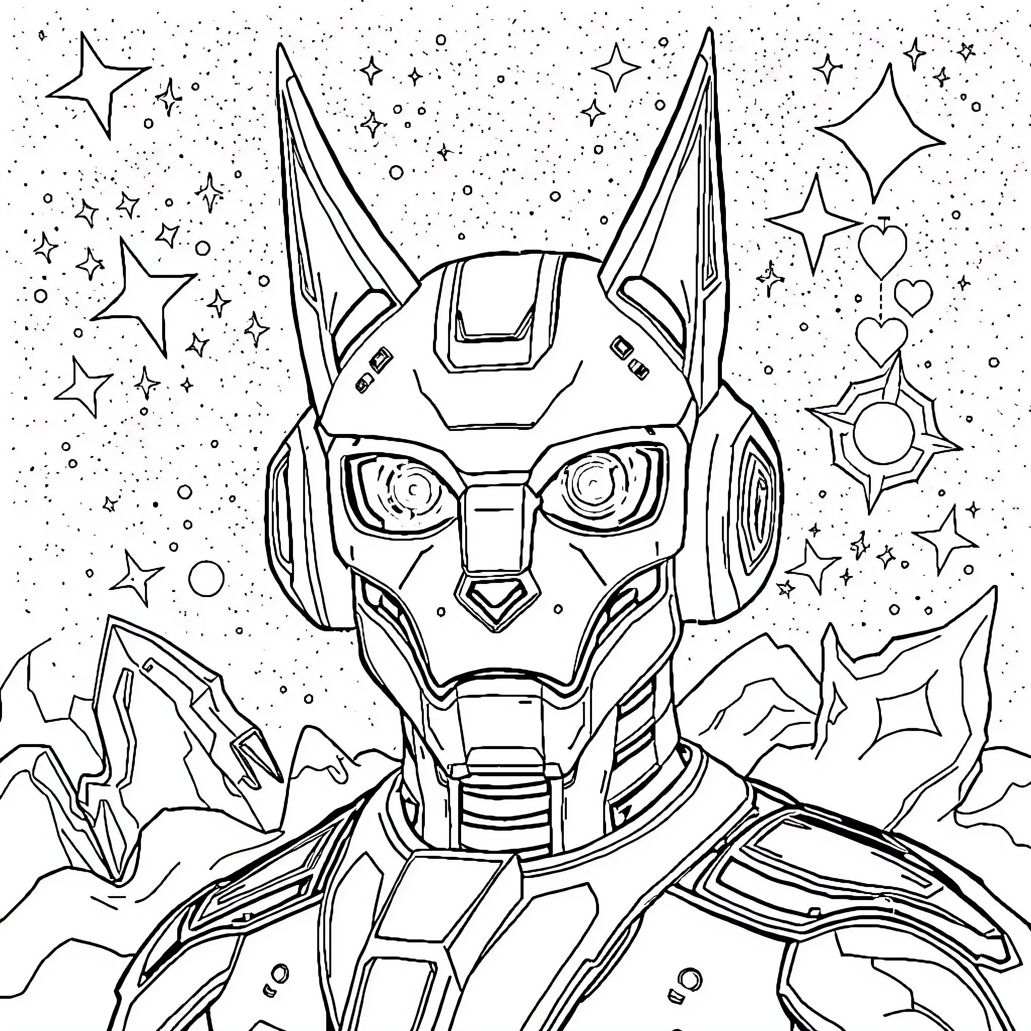 H.A.L 9000 Robotic Space Explorer Gazing at the Stars Coloring Page (free black-and-white line drawing printable PDF for all, from beginners to advanced learners, including children, teens, adults, and seniors)