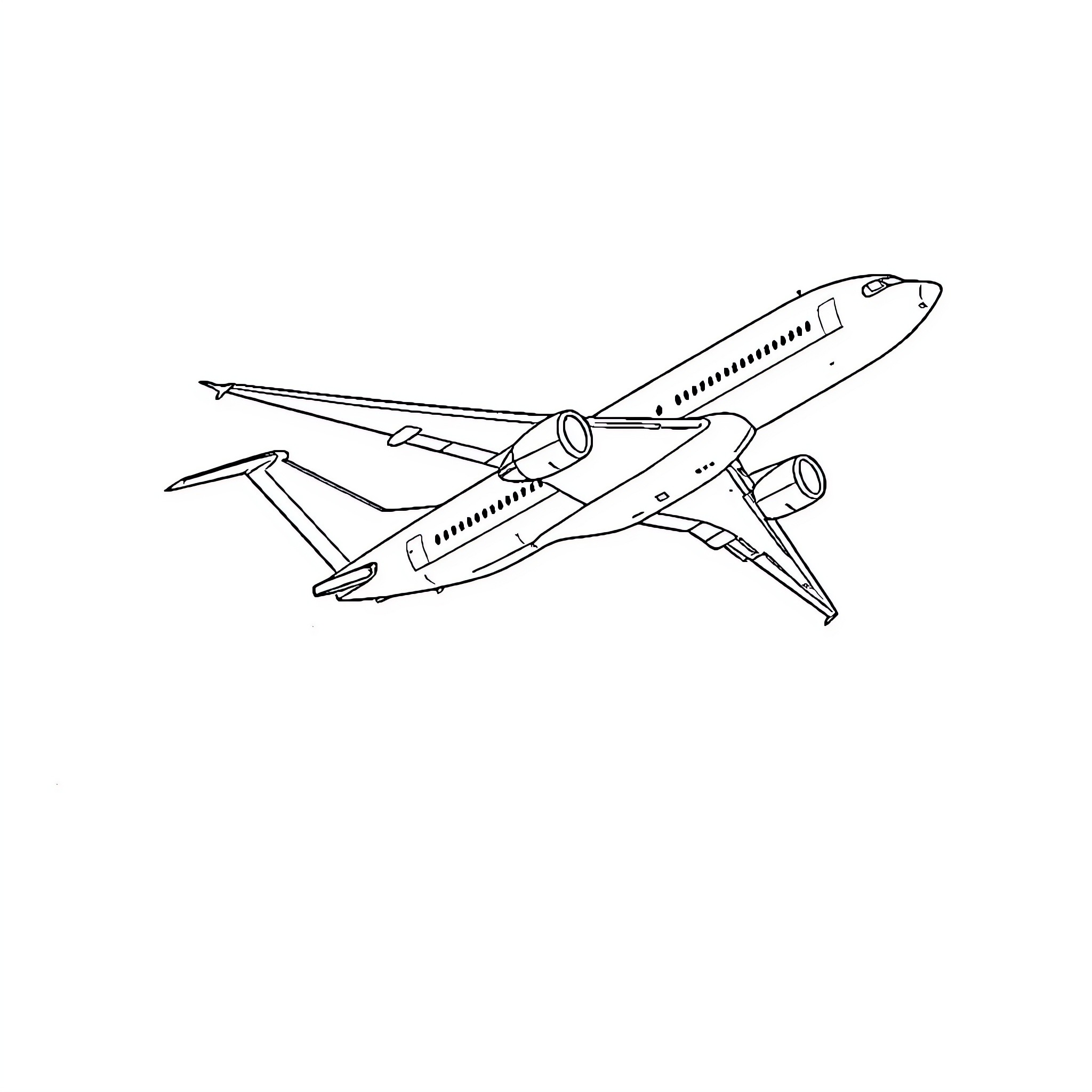 Airplane taking off from runway Coloring Page (free black-and-white line drawing printable PDF for all, from beginners to advanced learners, including children, teens, adults, and seniors)