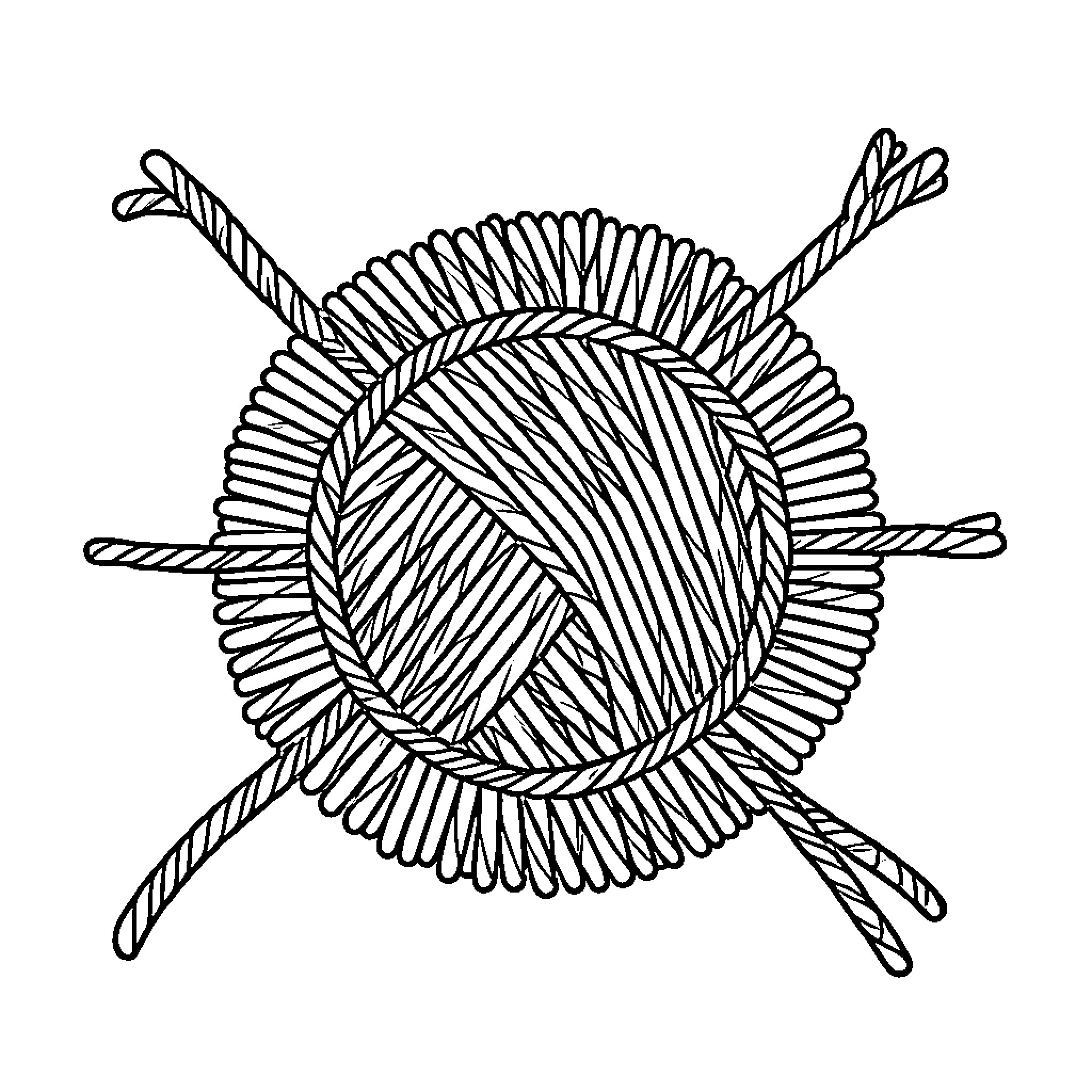 Big Stitch ball of yarn with knitting needles Coloring Page (free black-and-white line drawing printable PDF for all, from beginners to advanced learners, including children, teens, adults, and seniors)