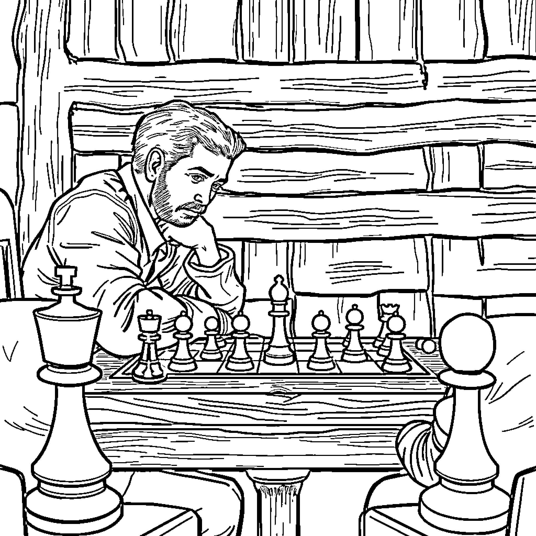 Huntrix Plays a Game of Chess Coloring Page (free black-and-white line drawing printable PDF for all, from beginners to advanced learners, including children, teens, adults, and seniors)