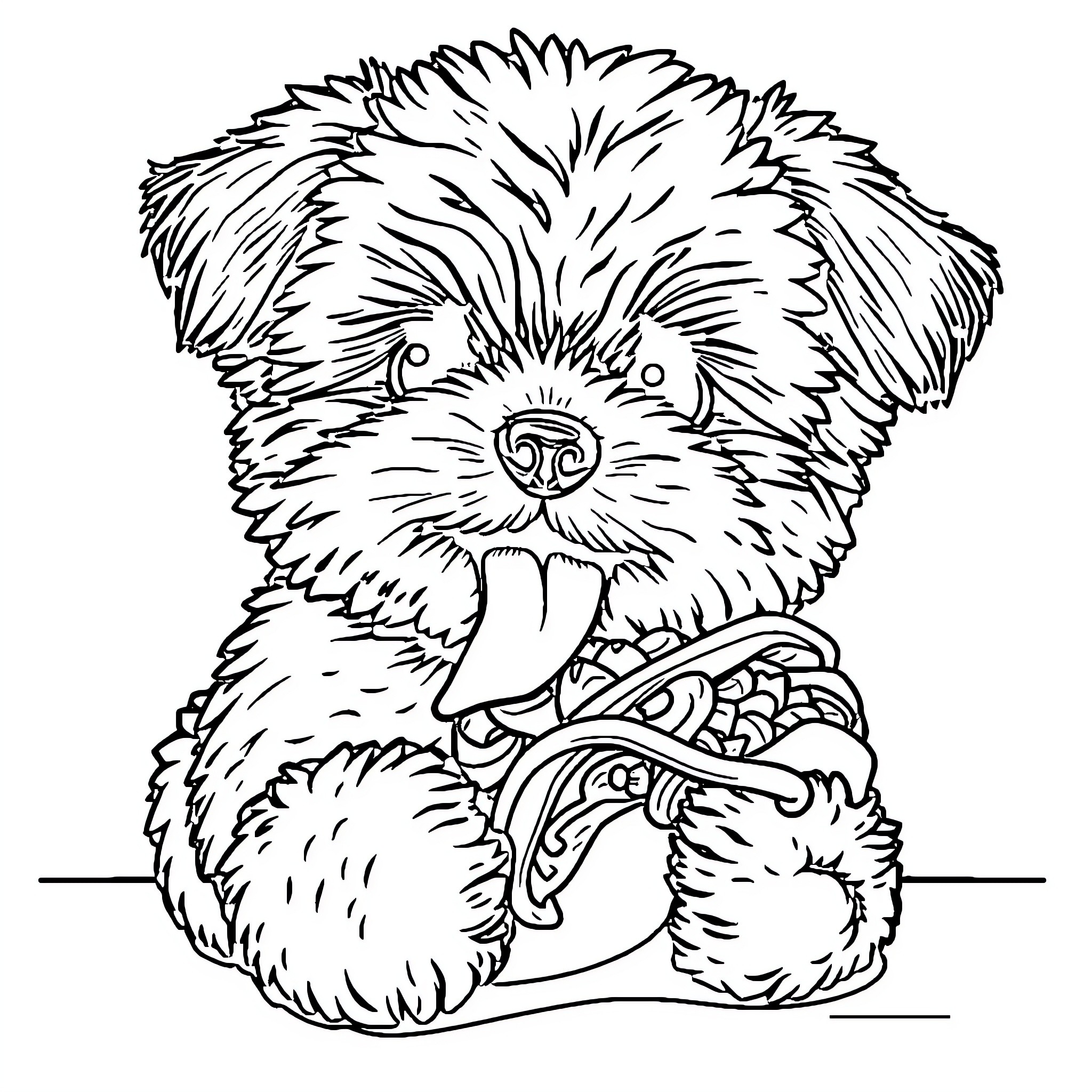 Maltipoo enjoying a tasty treat Coloring Page (free black-and-white line drawing printable PDF for all, from beginners to advanced learners, including children, teens, adults, and seniors)