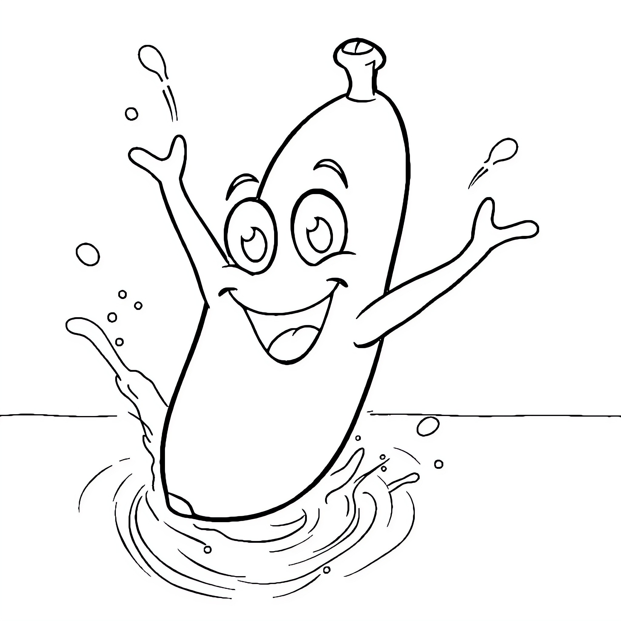Banana engaging in playful activities Coloring Page (free black-and-white line drawing printable PDF for all, from beginners to advanced learners, including children, teens, adults, and seniors)