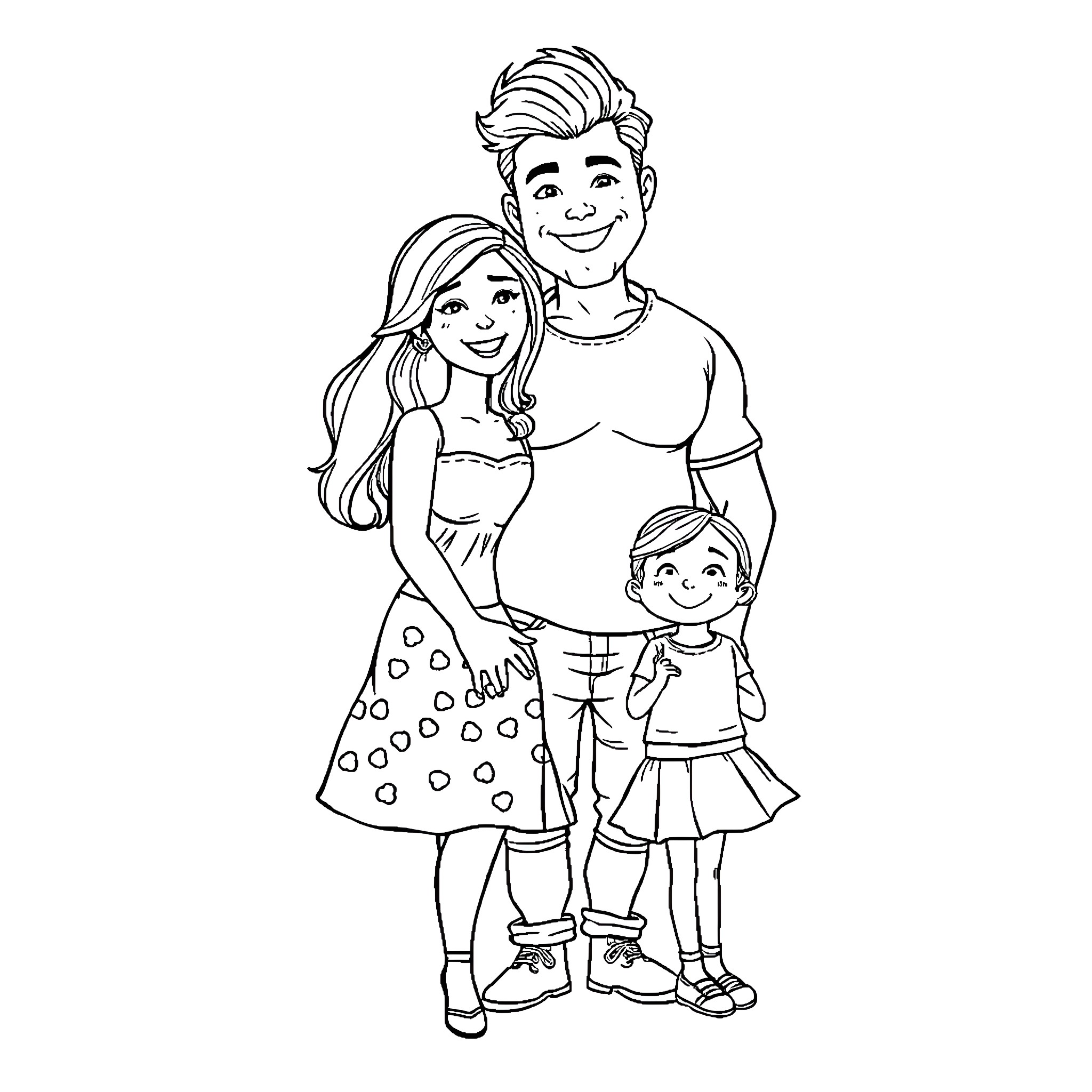 Family Enjoying Quality Time Together Coloring Page (free black-and-white line drawing printable PDF for all, from beginners to advanced learners, including children, teens, adults, and seniors)