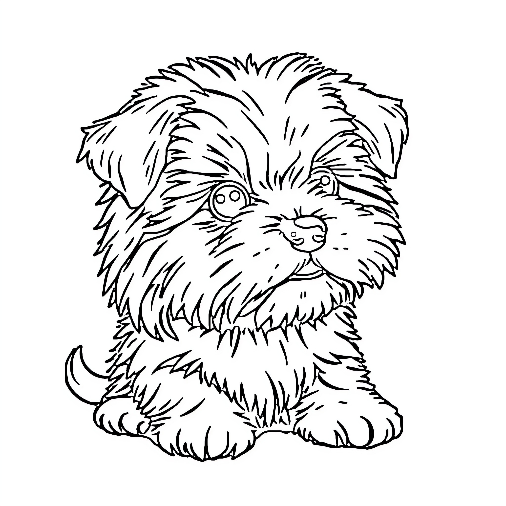 Maltese puppy sitting sweetly Coloring Page (free black-and-white line drawing printable PDF for all, from beginners to advanced learners, including children, teens, adults, and seniors)