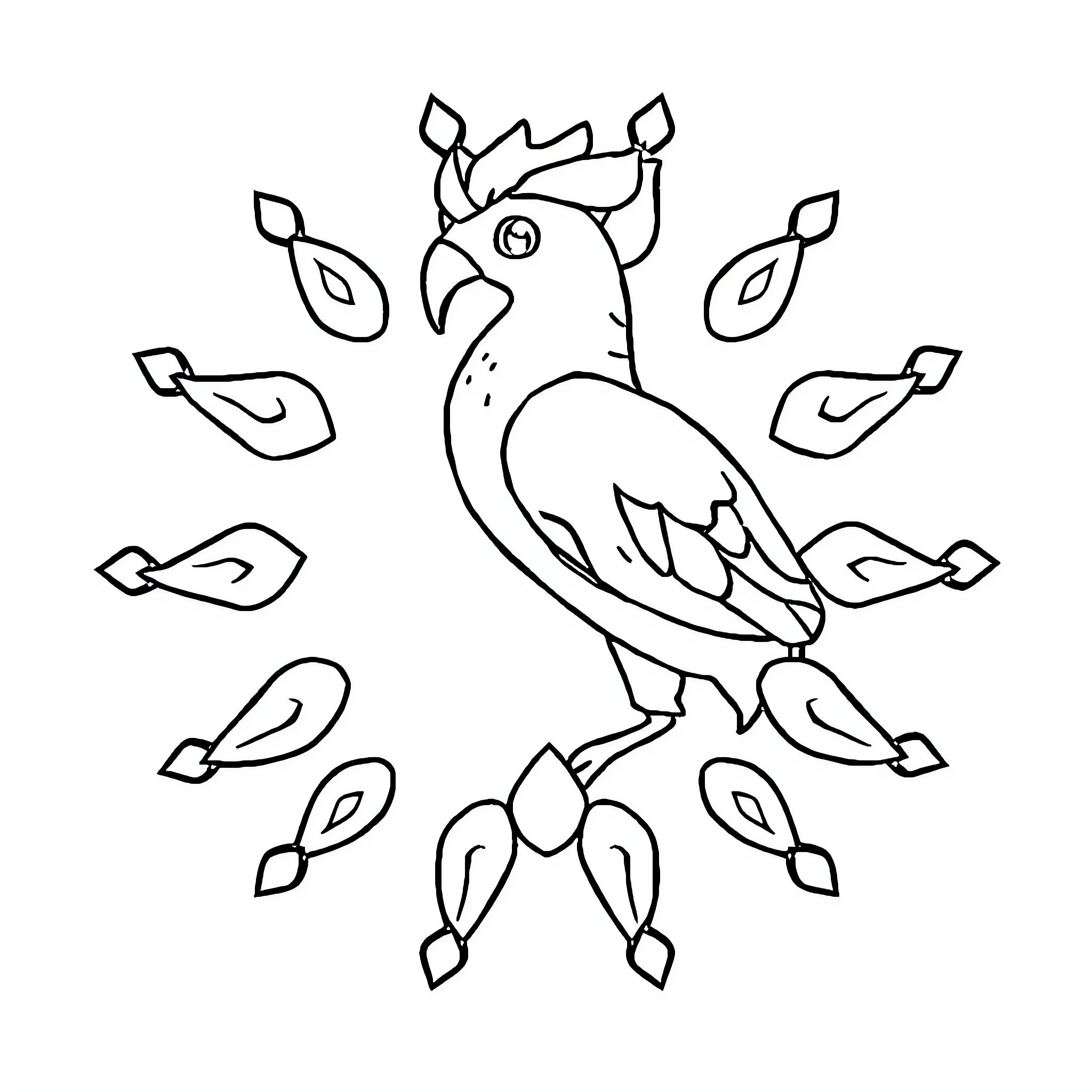 Pattern of Playful Peacock Poses Coloring Page (free black-and-white line drawing printable PDF for all, from beginners to advanced learners, including children, teens, adults, and seniors)