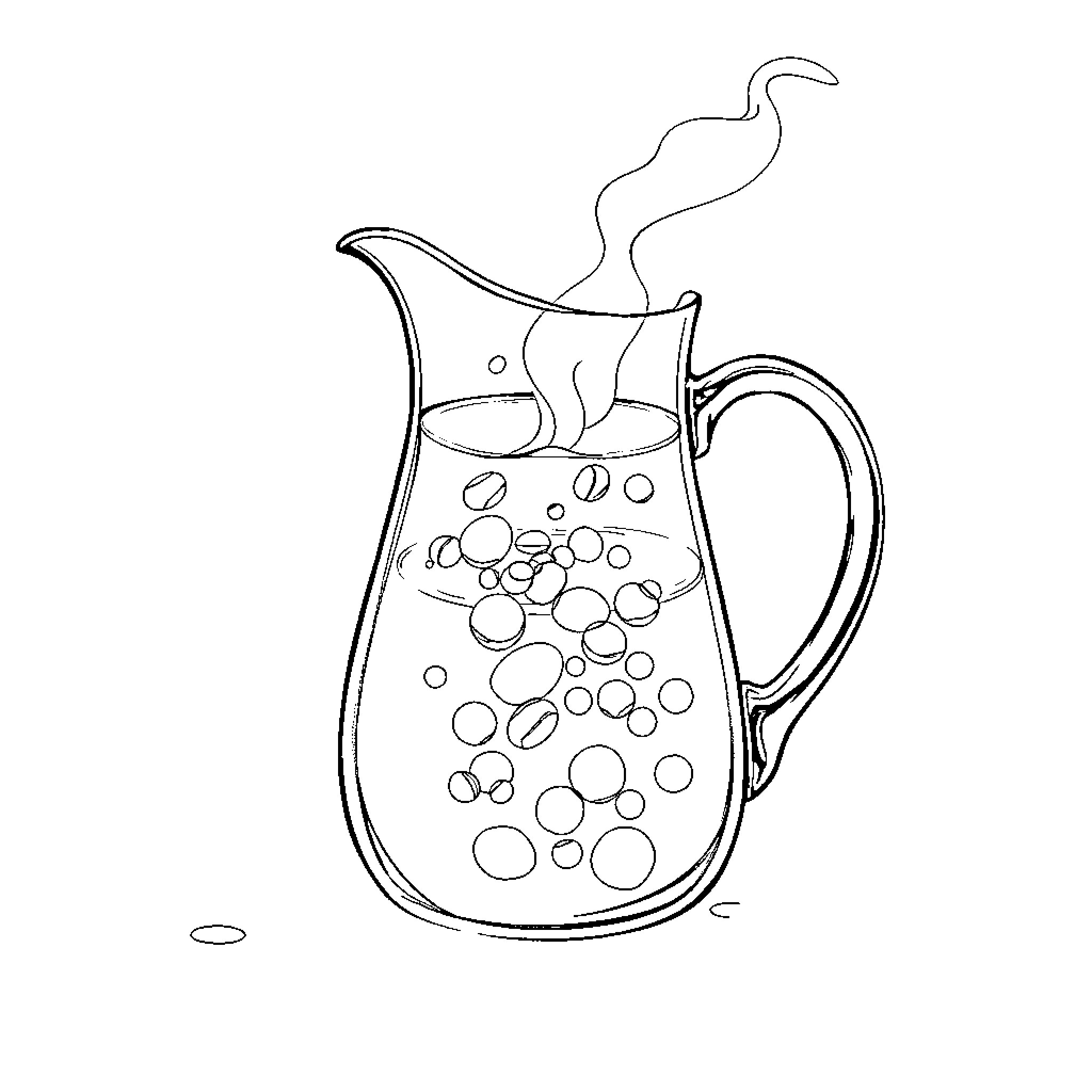 Pitcher of Bubbly Drink Coloring Page (free black-and-white line drawing printable PDF for all, from beginners to advanced learners, including children, teens, adults, and seniors)