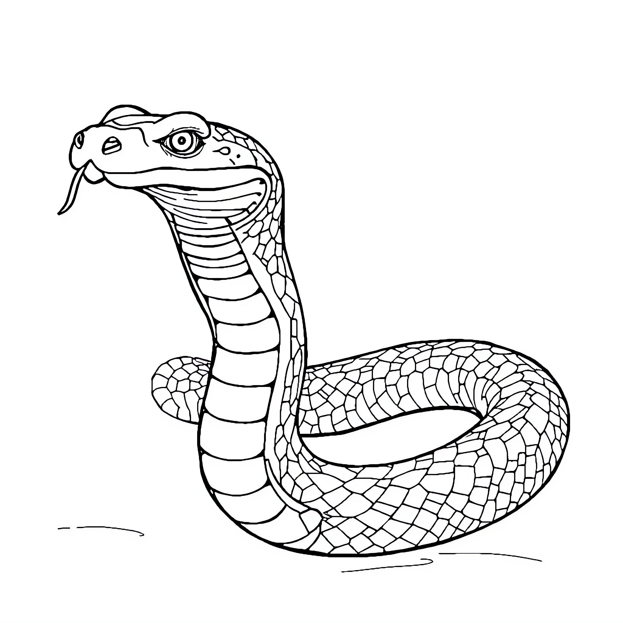 Serpent coiled and ready to strike Coloring Page (free black-and-white line drawing printable PDF for all, from beginners to advanced learners, including children, teens, adults, and seniors)