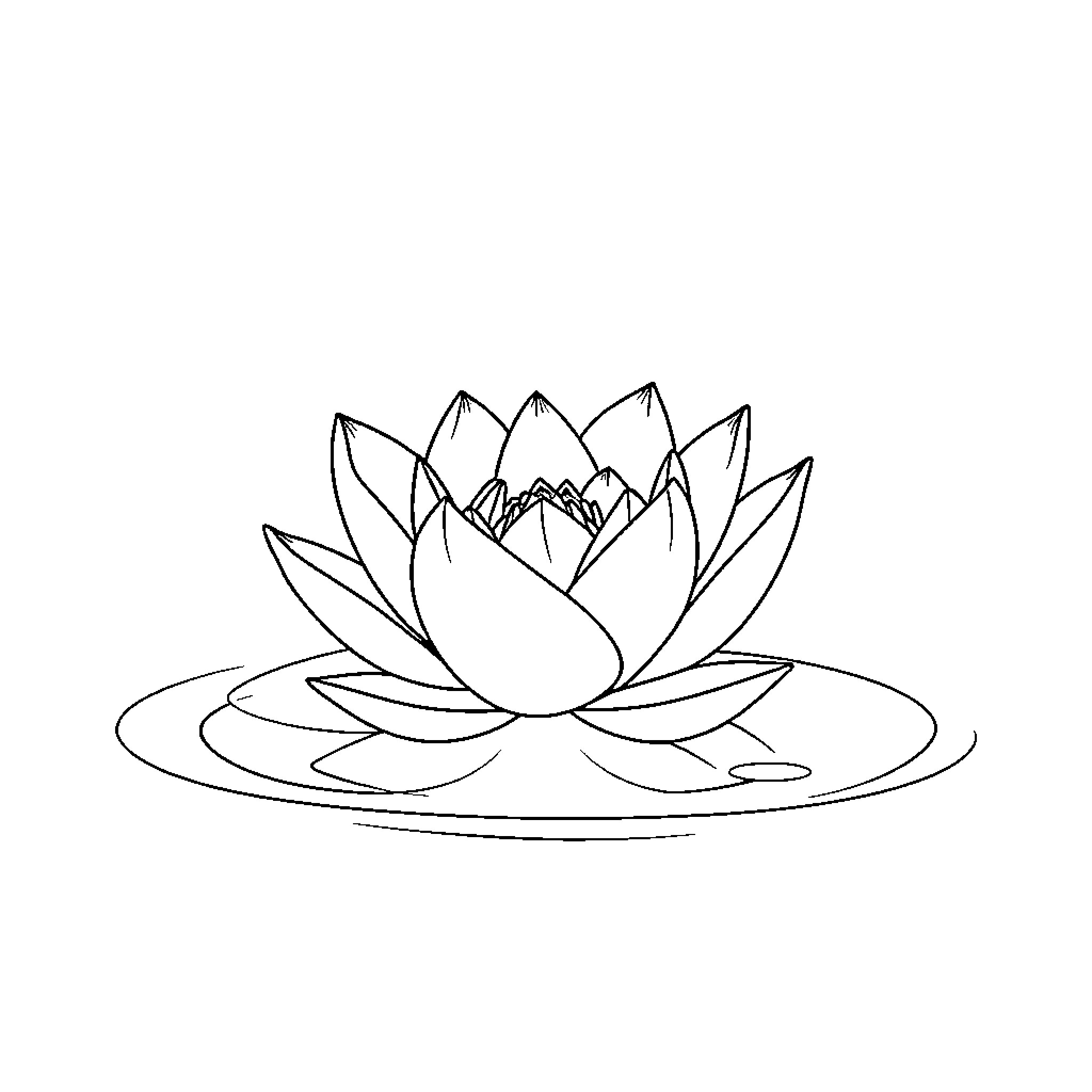 Lotus Flower Blossoming on the Water Coloring Page (free black-and-white line drawing printable PDF for all, from beginners to advanced learners, including children, teens, adults, and seniors)