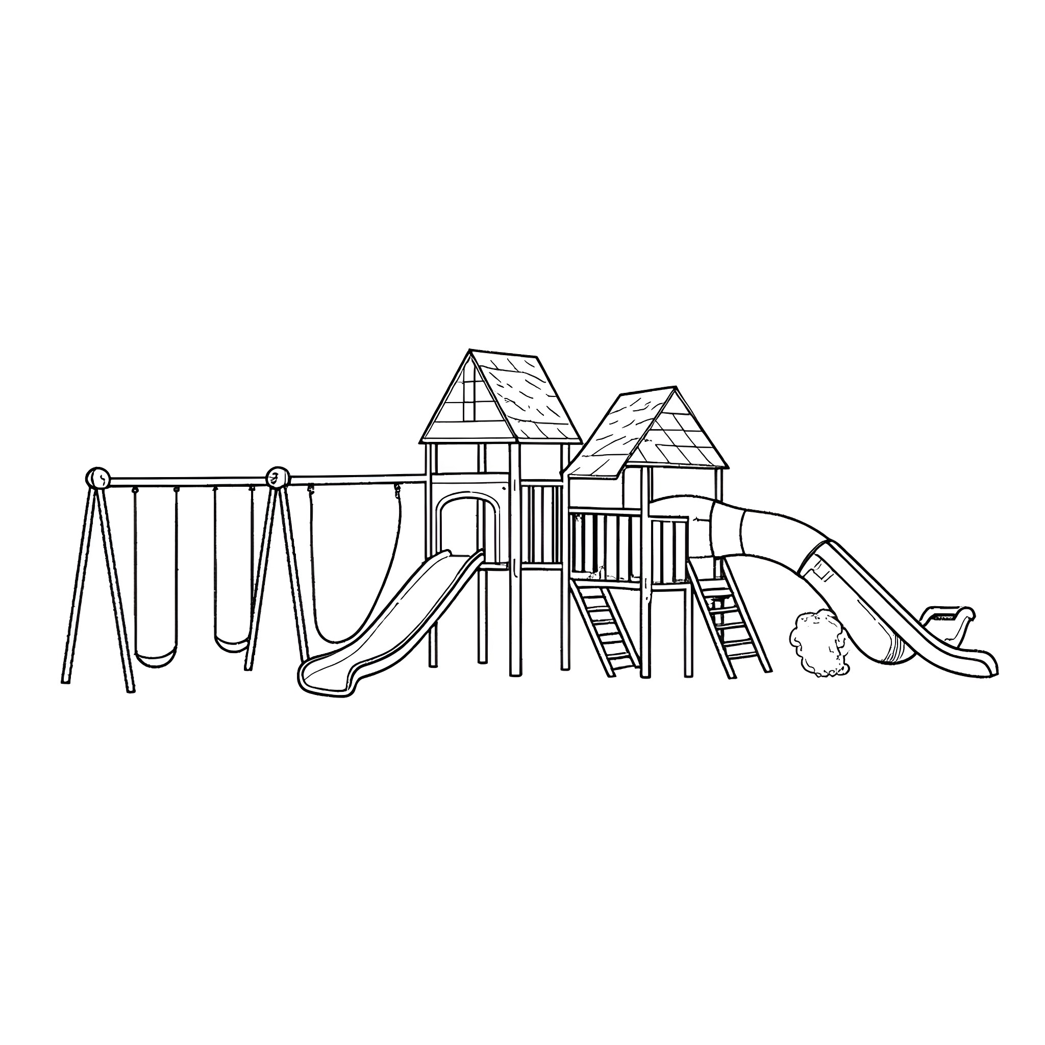 Playground with diverse play equipment Coloring Page (free black-and-white line drawing printable PDF for all, from beginners to advanced learners, including children, teens, adults, and seniors)