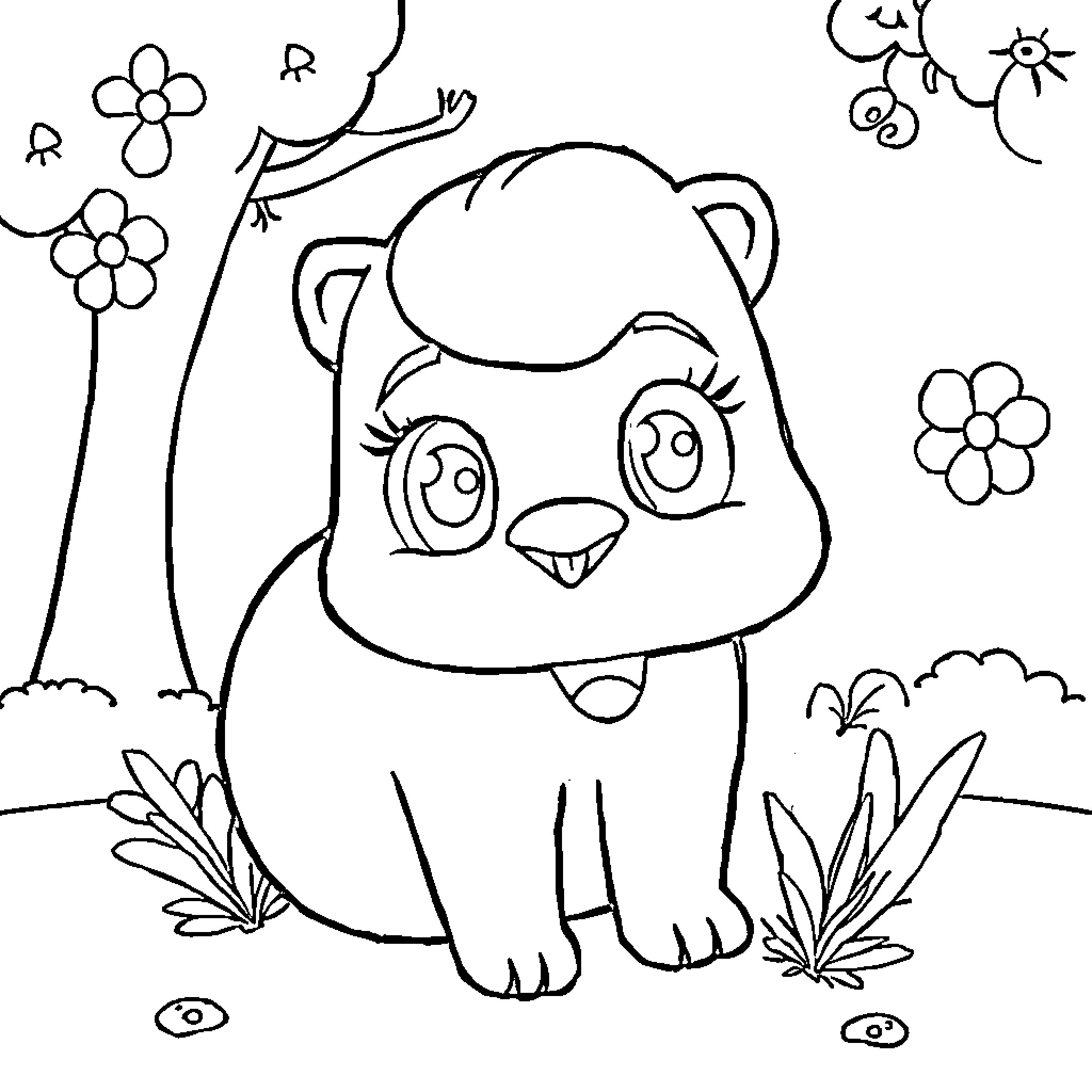 Toca Boca: Adorable animal character in nature Coloring Page (free black-and-white line drawing printable PDF for all, from beginners to advanced learners, including children, teens, adults, and seniors)