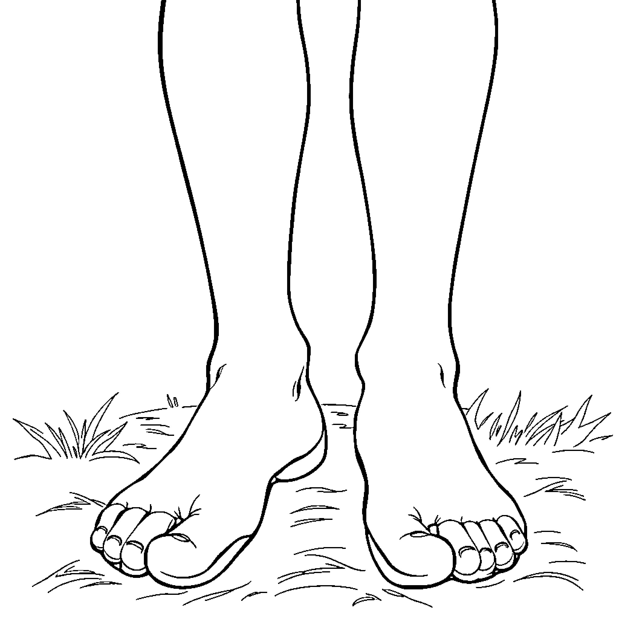 Feet walking in the grass Coloring Page (free black-and-white line drawing printable PDF for all, from beginners to advanced learners, including children, teens, adults, and seniors)