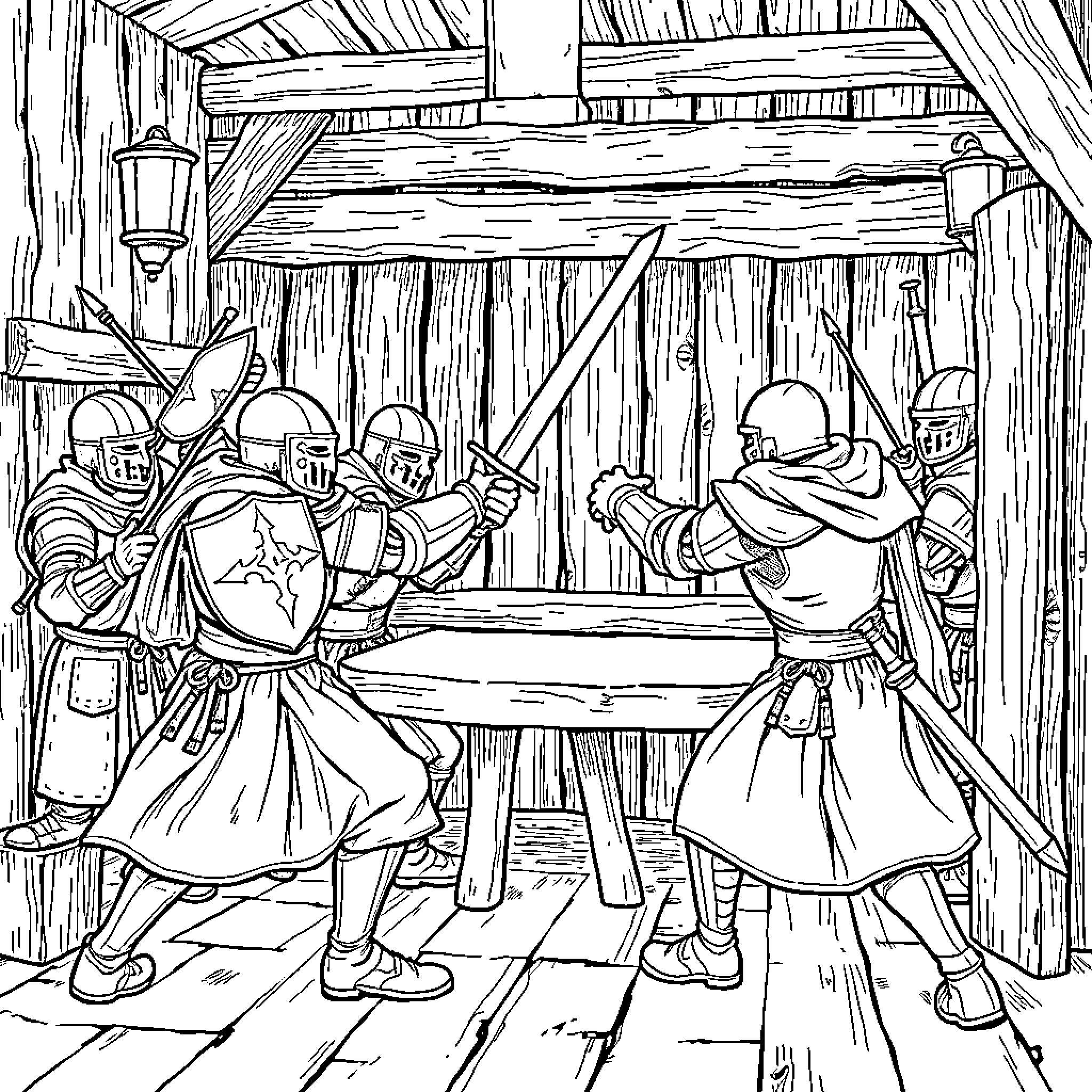 Wainscot Soldiers Engage in Intense Combat Coloring Page (free black-and-white line drawing printable PDF for all, from beginners to advanced learners, including children, teens, adults, and seniors)