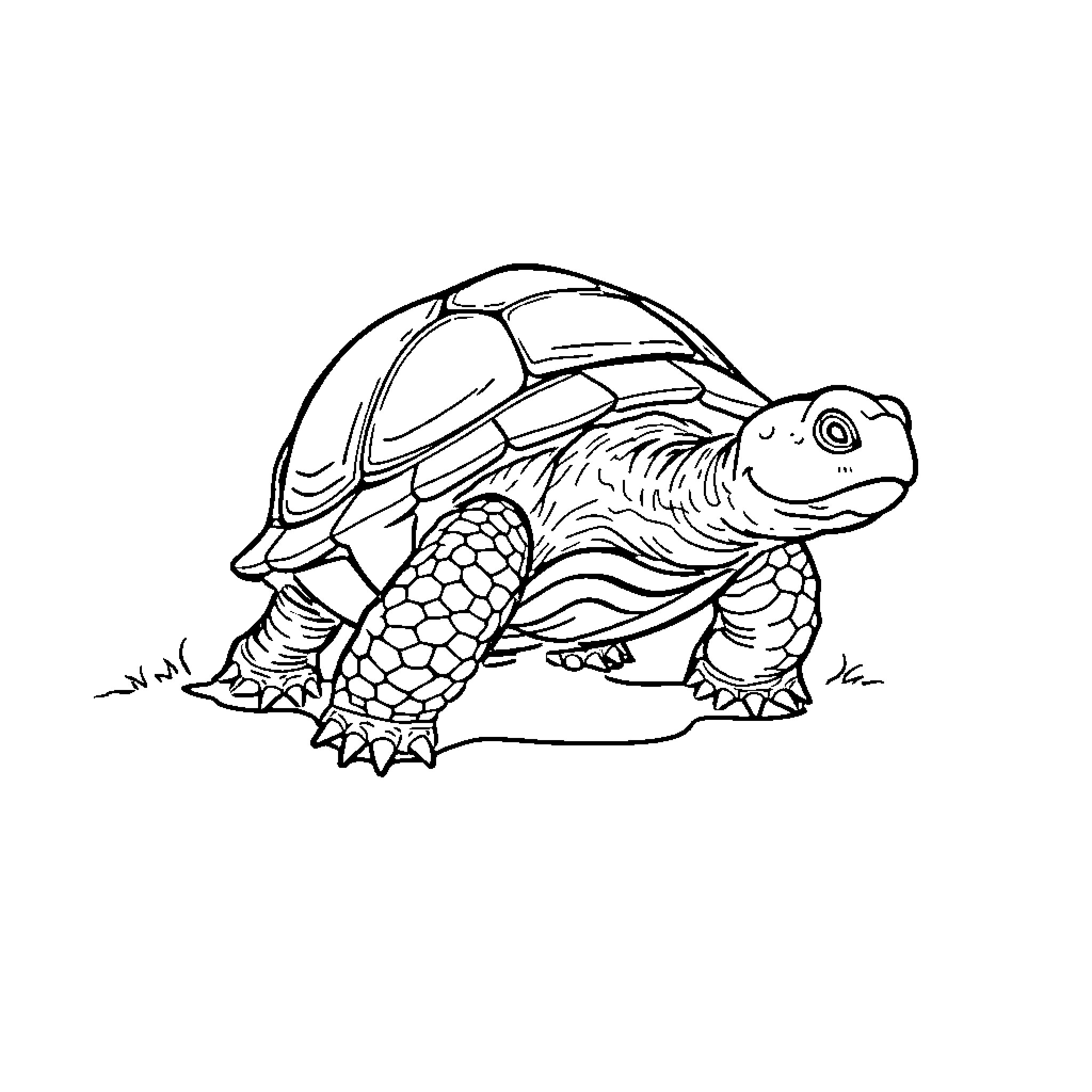 Turtle Exploring the Outdoors Coloring Page (free black-and-white line drawing printable PDF for all, from beginners to advanced learners, including children, teens, adults, and seniors)