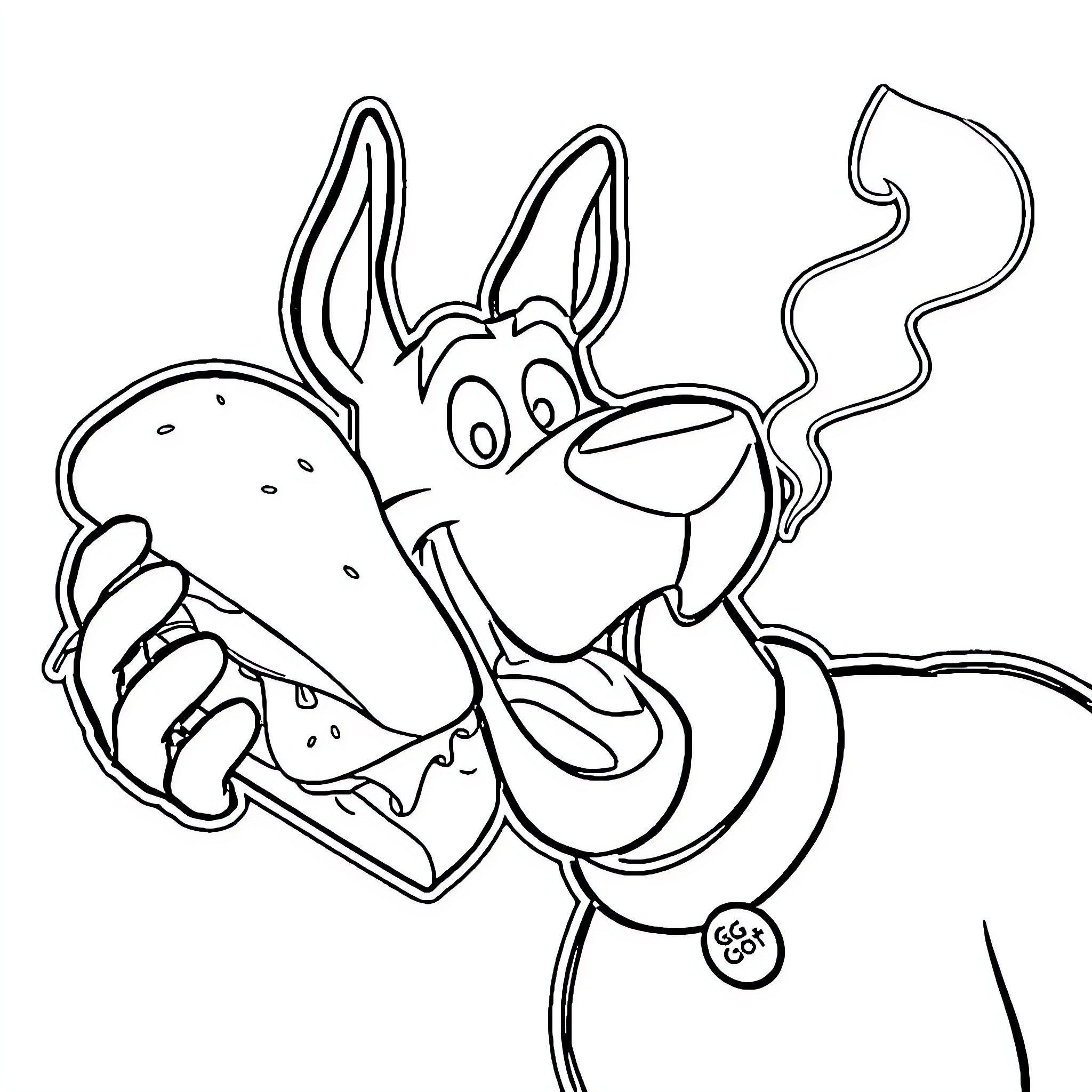 Scooby Doo enjoying a delicious snack Coloring Page (free black-and-white line drawing printable PDF for all, from beginners to advanced learners, including children, teens, adults, and seniors)