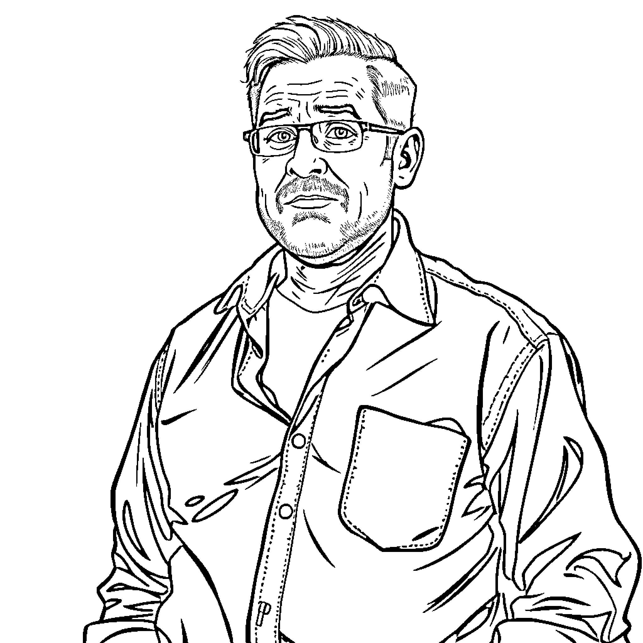 Man in Casual Clothing with Thoughtful Expression Coloring Page (free black-and-white line drawing printable PDF for all, from beginners to advanced learners, including children, teens, adults, and seniors)