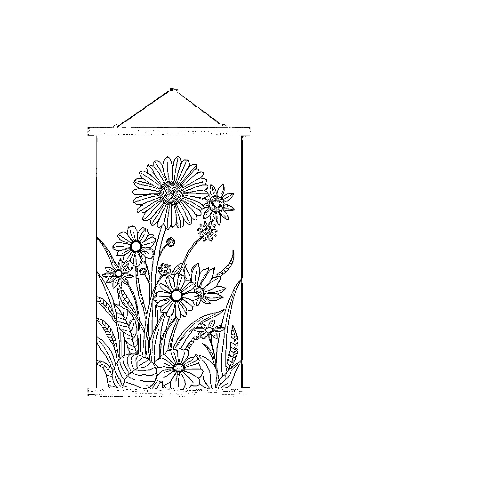 Picture of a Floral Wall Hanging Coloring Page (free black-and-white line drawing printable PDF for all, from beginners to advanced learners, including children, teens, adults, and seniors)