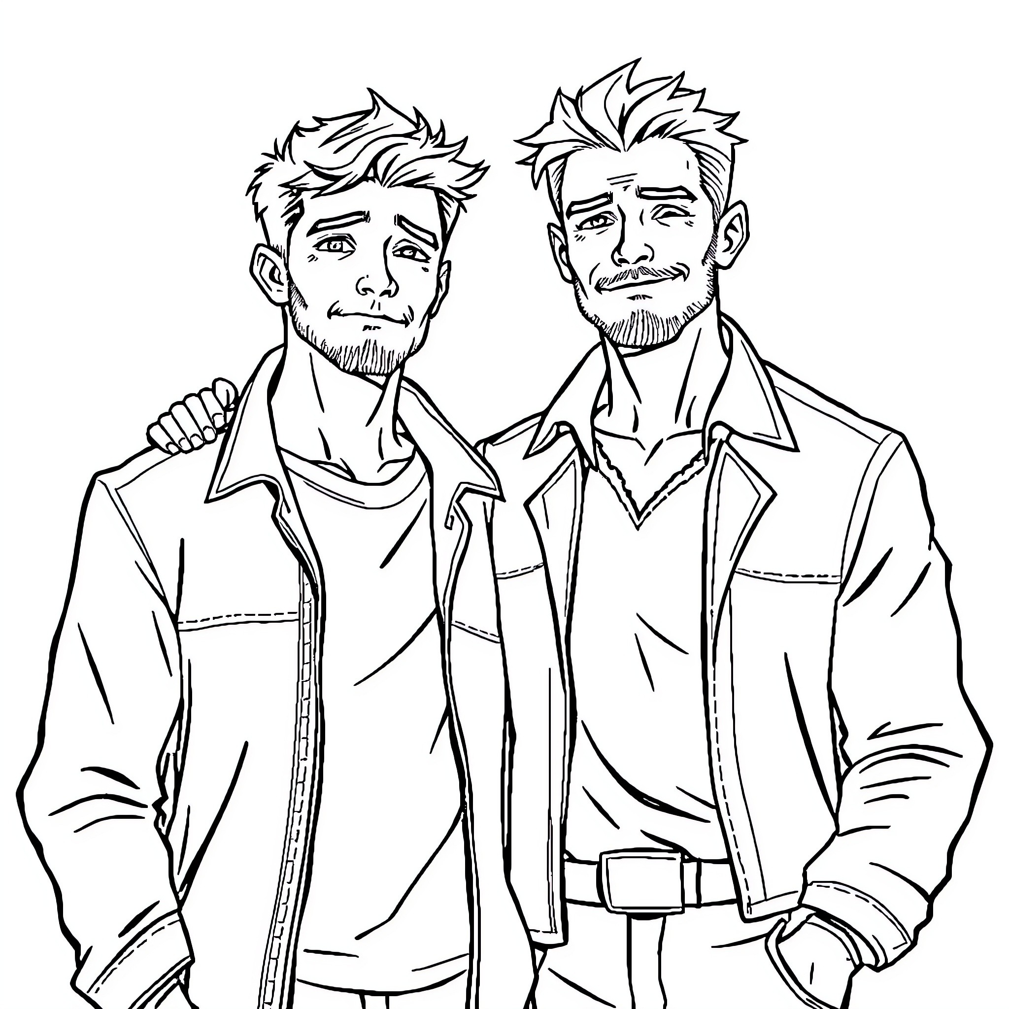 Man in casual conversation with friend Coloring Page (free black-and-white line drawing printable PDF for all, from beginners to advanced learners, including children, teens, adults, and seniors)