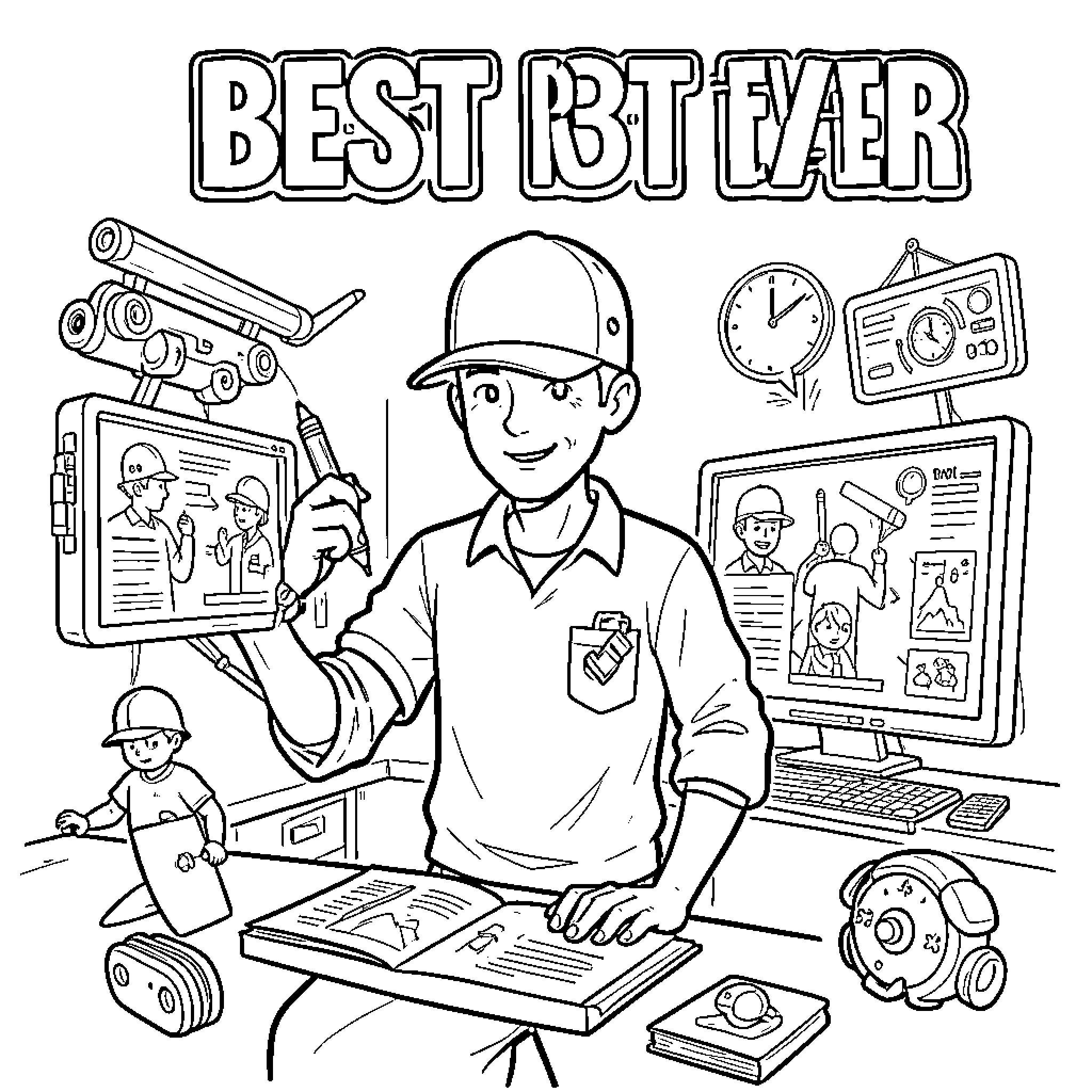 RBT Best Bit Gear Illustration Coloring Page (free black-and-white line drawing printable PDF for all, from beginners to advanced learners, including children, teens, adults, and seniors)