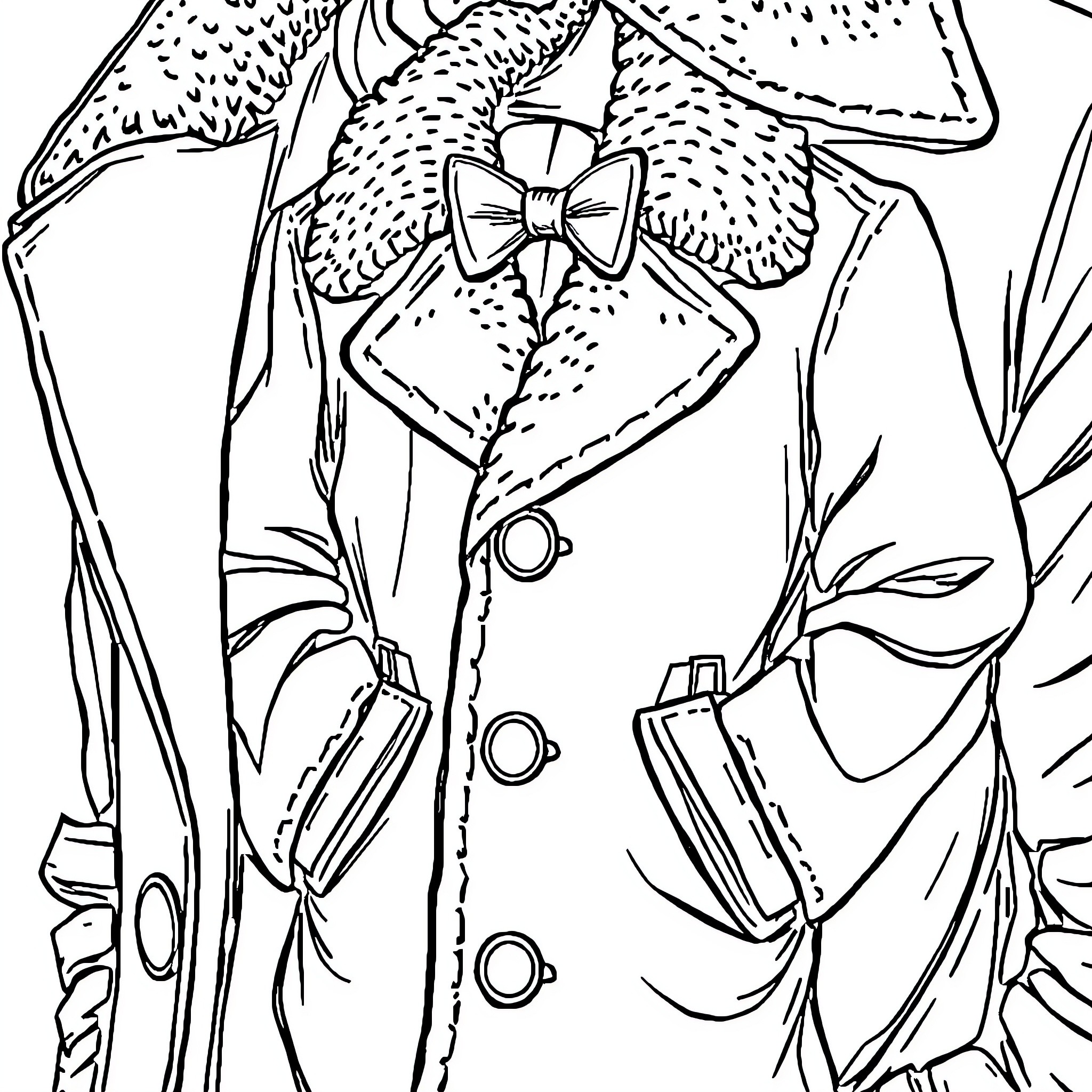 Robe with Bow Tie and Pockets Coloring Page (free black-and-white line drawing printable PDF for all, from beginners to advanced learners, including children, teens, adults, and seniors)