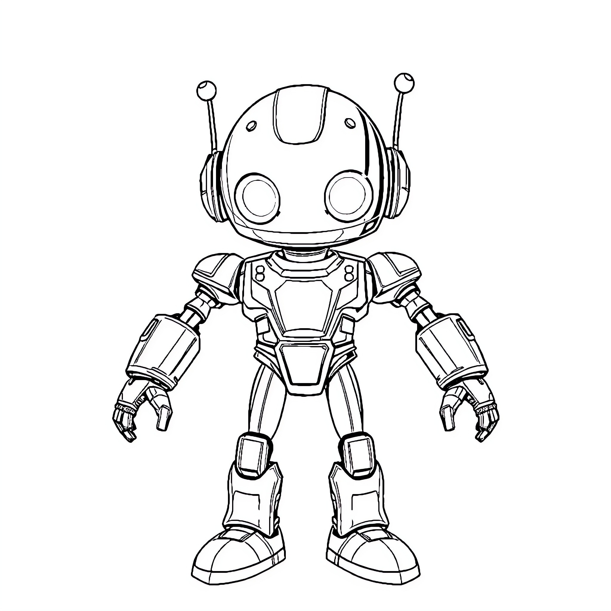 Robot in a neutral pose Coloring Page (free black-and-white line drawing printable PDF for all, from beginners to advanced learners, including children, teens, adults, and seniors)