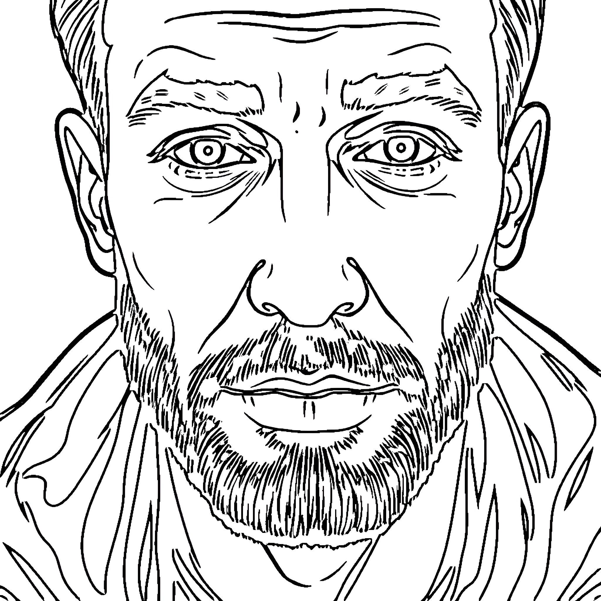 Man with Serious Expression and Beard Coloring Page (free black-and-white line drawing printable PDF for all, from beginners to advanced learners, including children, teens, adults, and seniors)