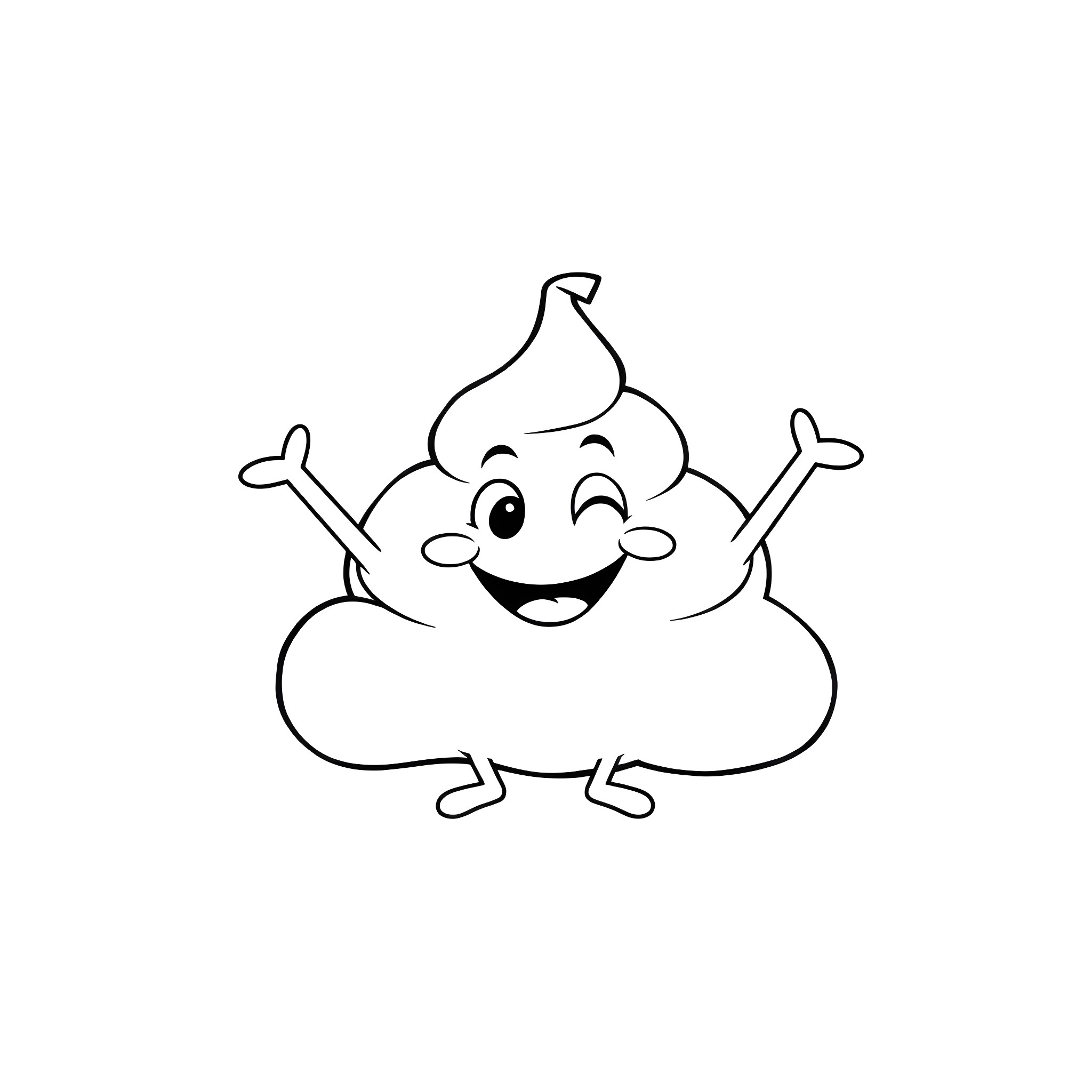 Poo character expressing happiness Coloring Page (free black-and-white line drawing printable PDF for all, from beginners to advanced learners, including children, teens, adults, and seniors)