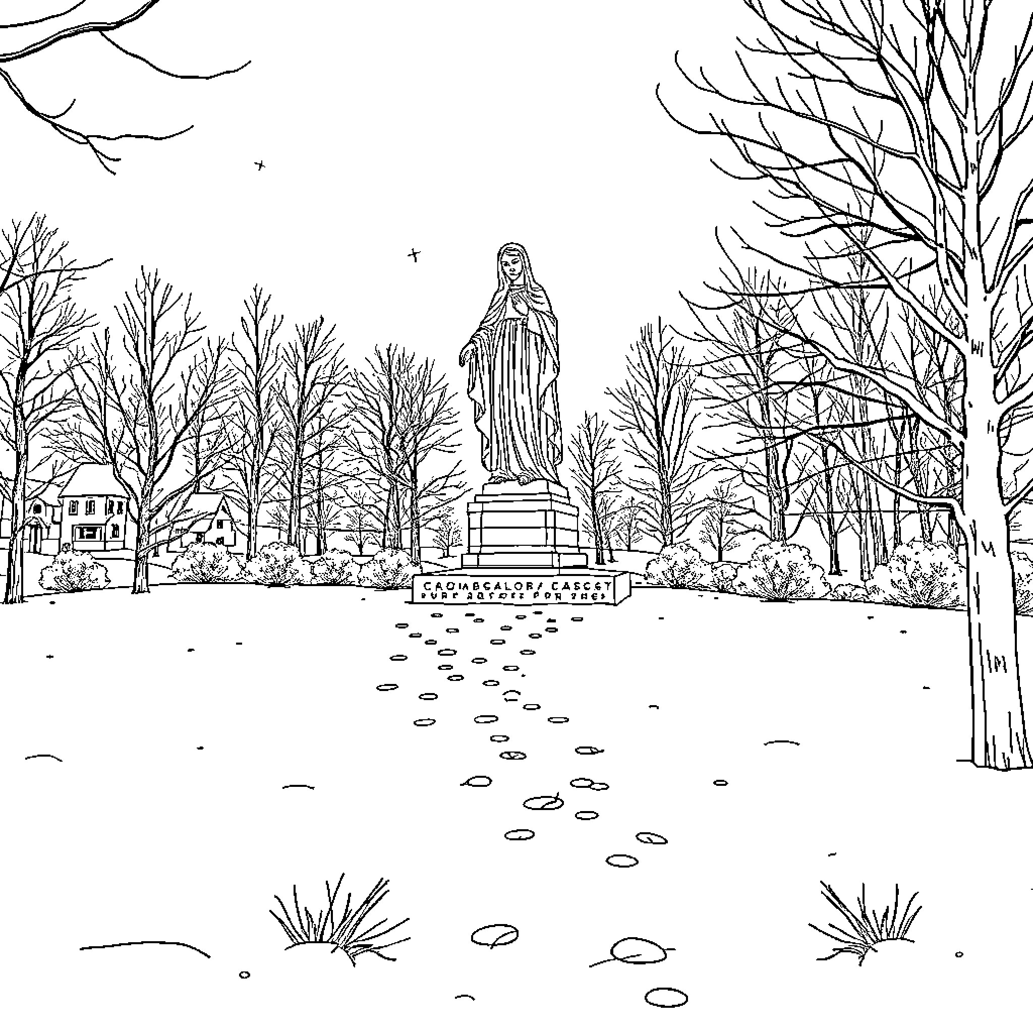 Lady in the Winter Wonderland Coloring Page (free black-and-white line drawing printable PDF for all, from beginners to advanced learners, including children, teens, adults, and seniors)