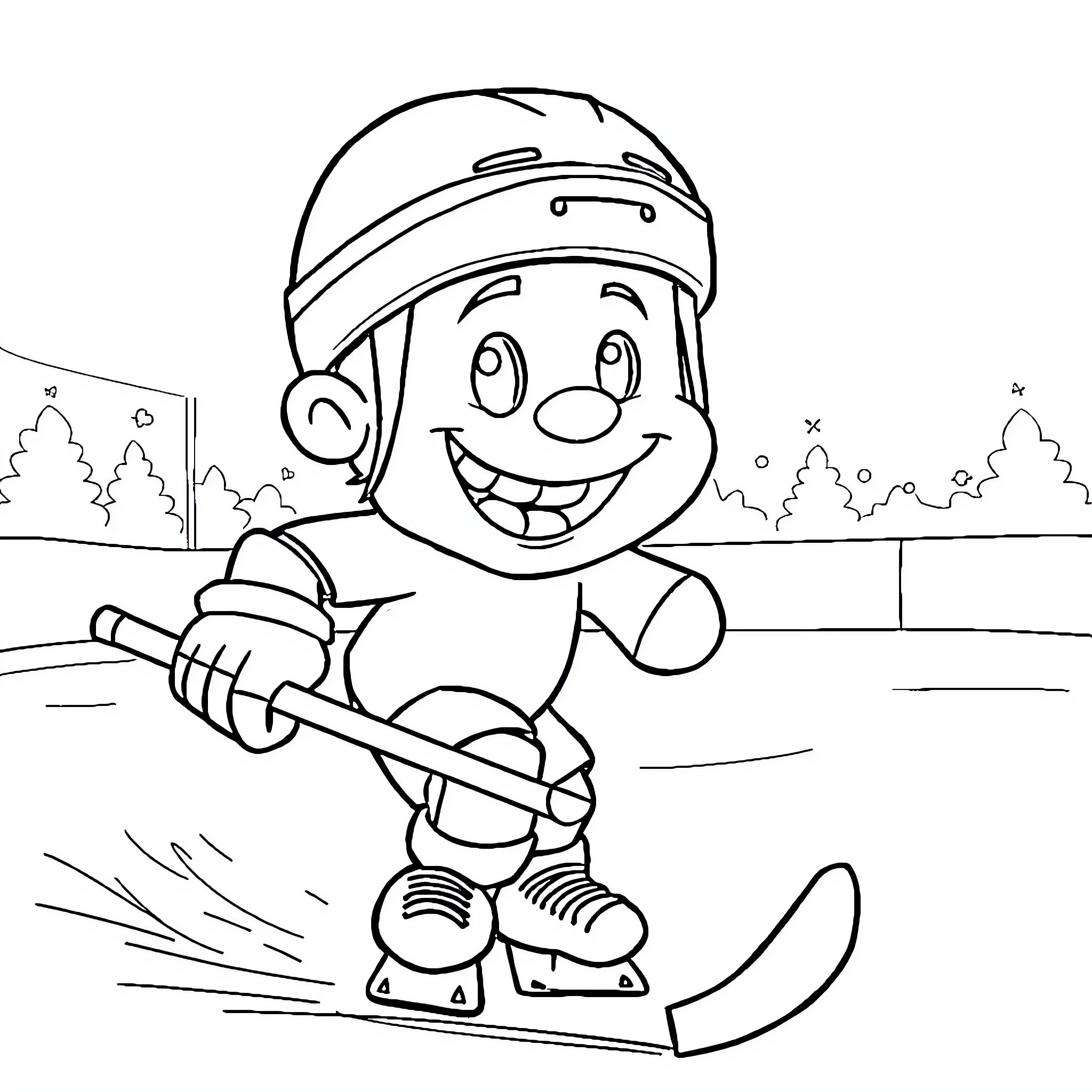 Bluey happily ice skating outdoors Coloring Page (free black-and-white line drawing printable PDF for all, from beginners to advanced learners, including children, teens, adults, and seniors)