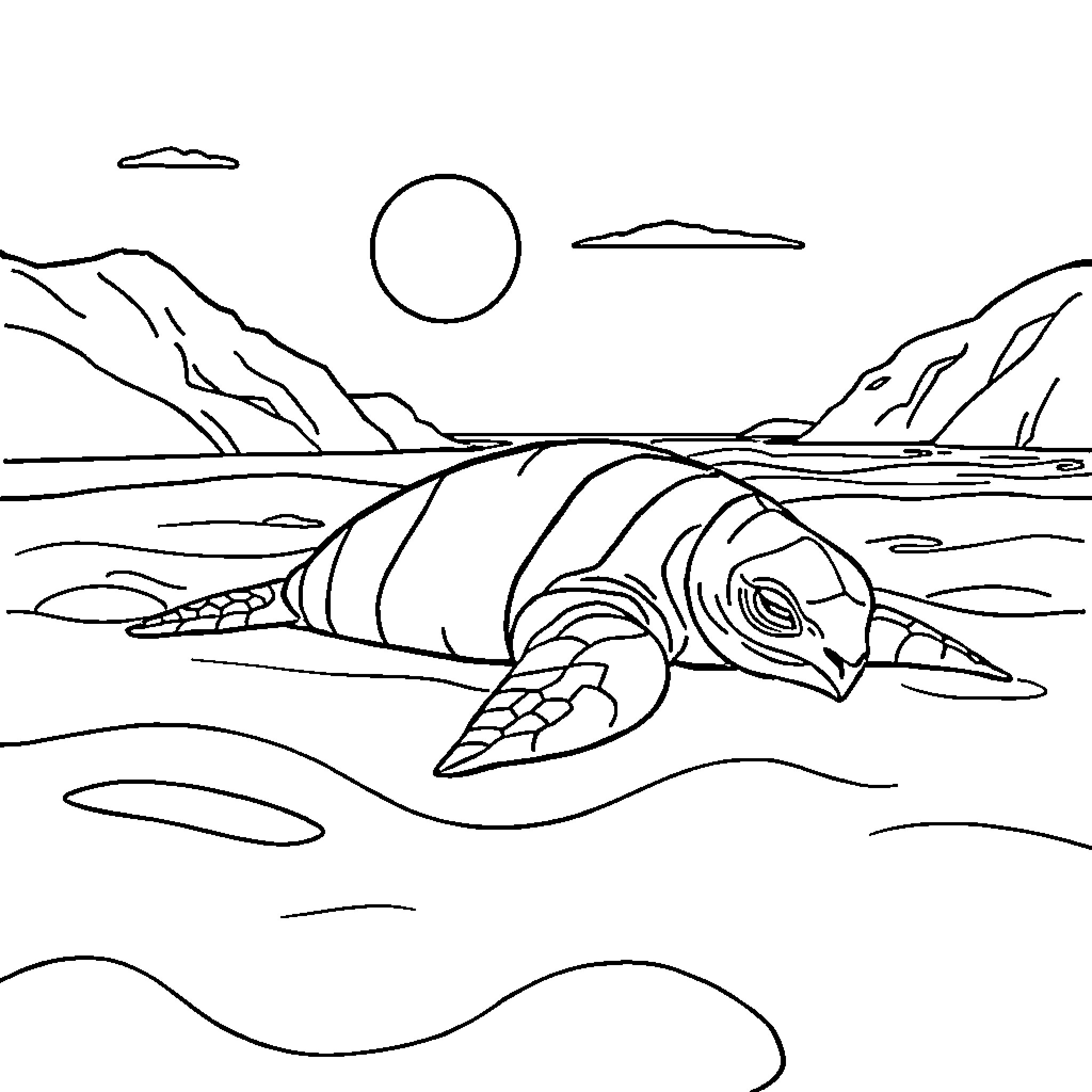 Spider-like creature in tranquil underwater scene Coloring Page (free black-and-white line drawing printable PDF for all, from beginners to advanced learners, including children, teens, adults, and seniors)