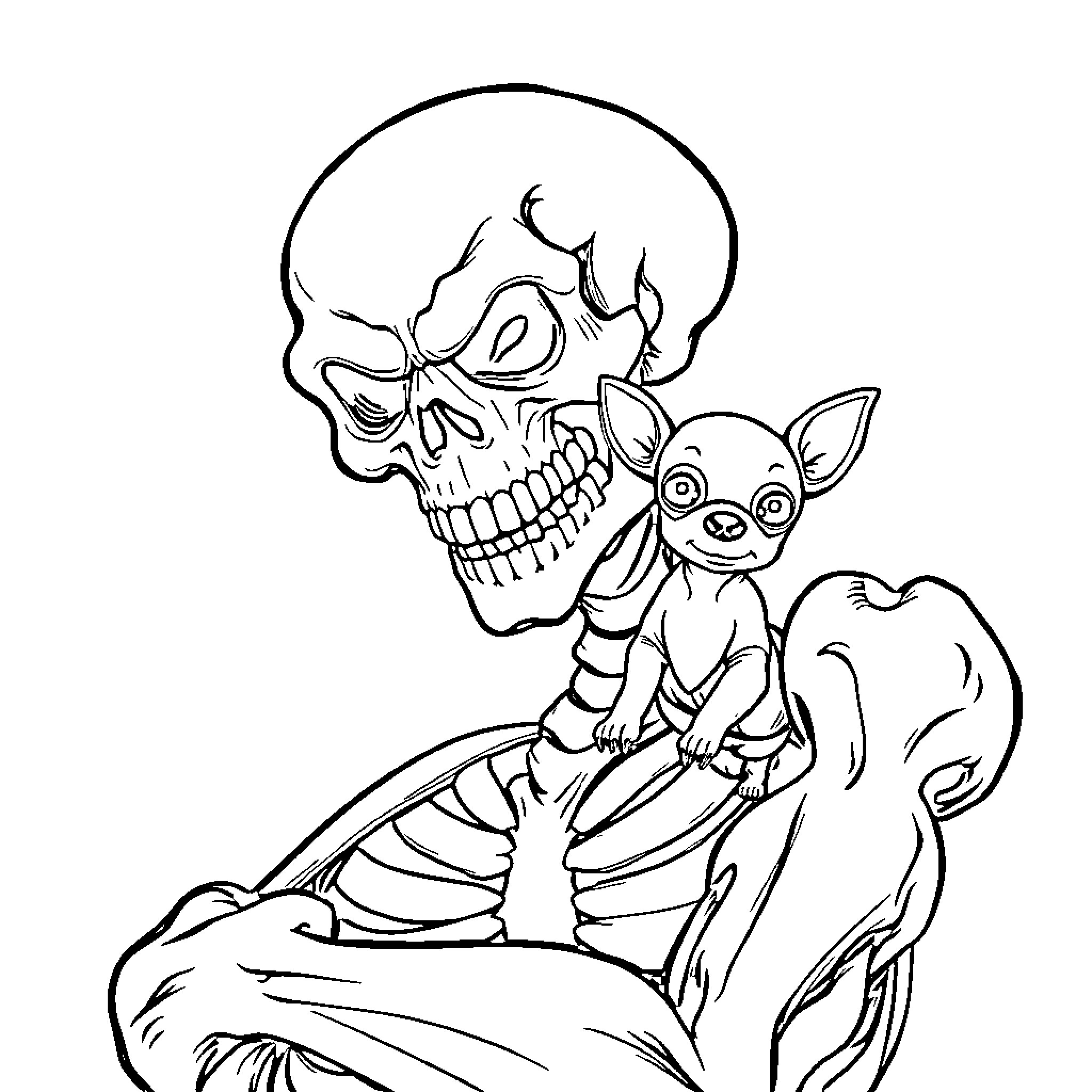 Skeletor's Spooky Sidekick: A Ghoulish Duo Coloring Page (free black-and-white line drawing printable PDF for all, from beginners to advanced learners, including children, teens, adults, and seniors)