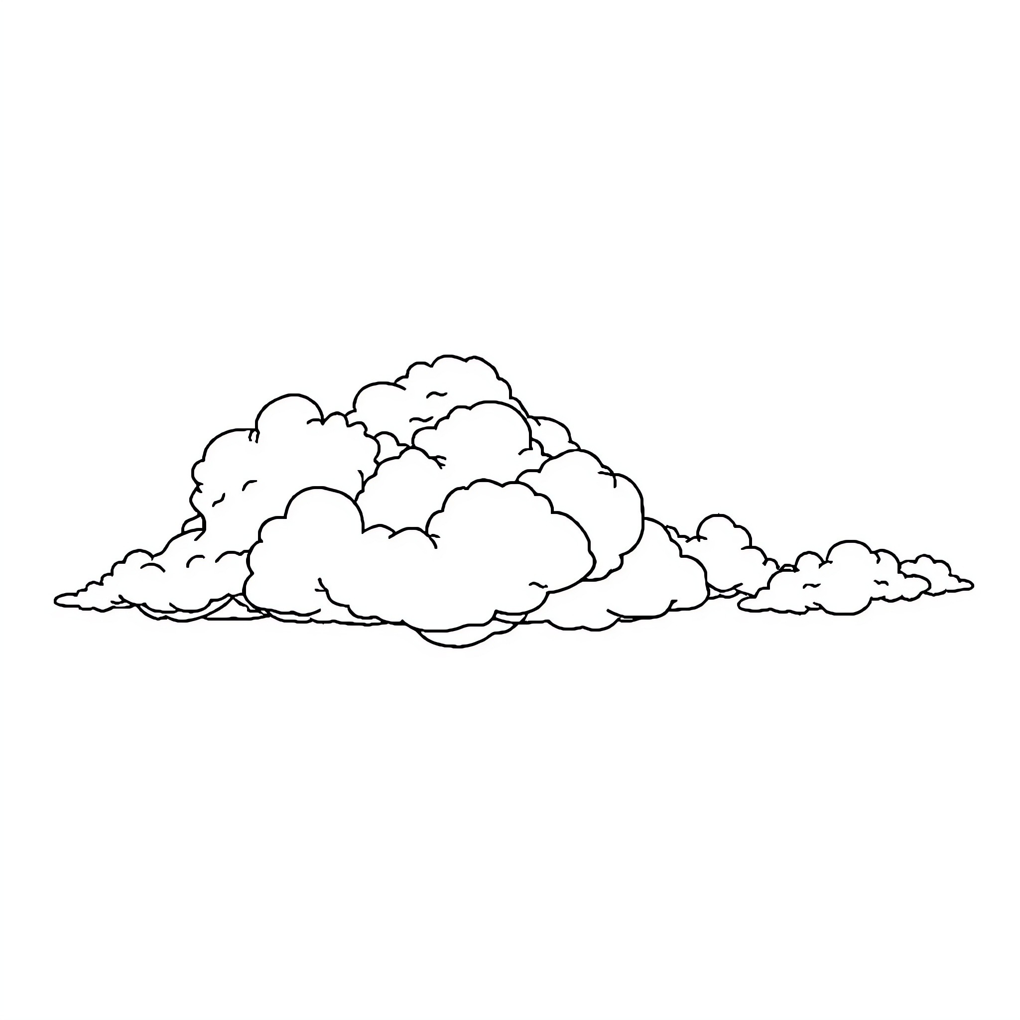 Bleuy Puffy Clouds Drifting in the Sky Coloring Page (free black-and-white line drawing printable PDF for all, from beginners to advanced learners, including children, teens, adults, and seniors)
