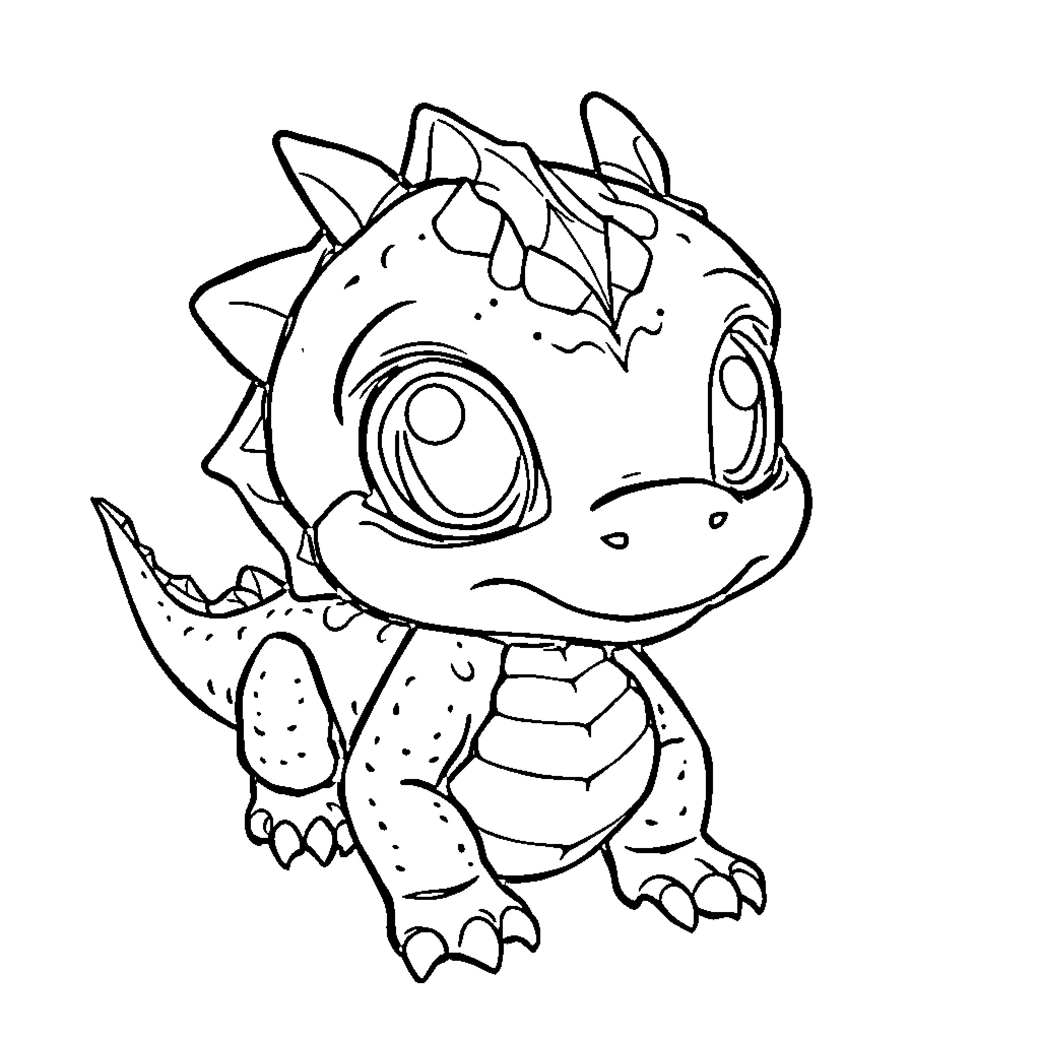 Dragon Hatchling Playfully Exploring Coloring Page (free black-and-white line drawing printable PDF for all, from beginners to advanced learners, including children, teens, adults, and seniors)