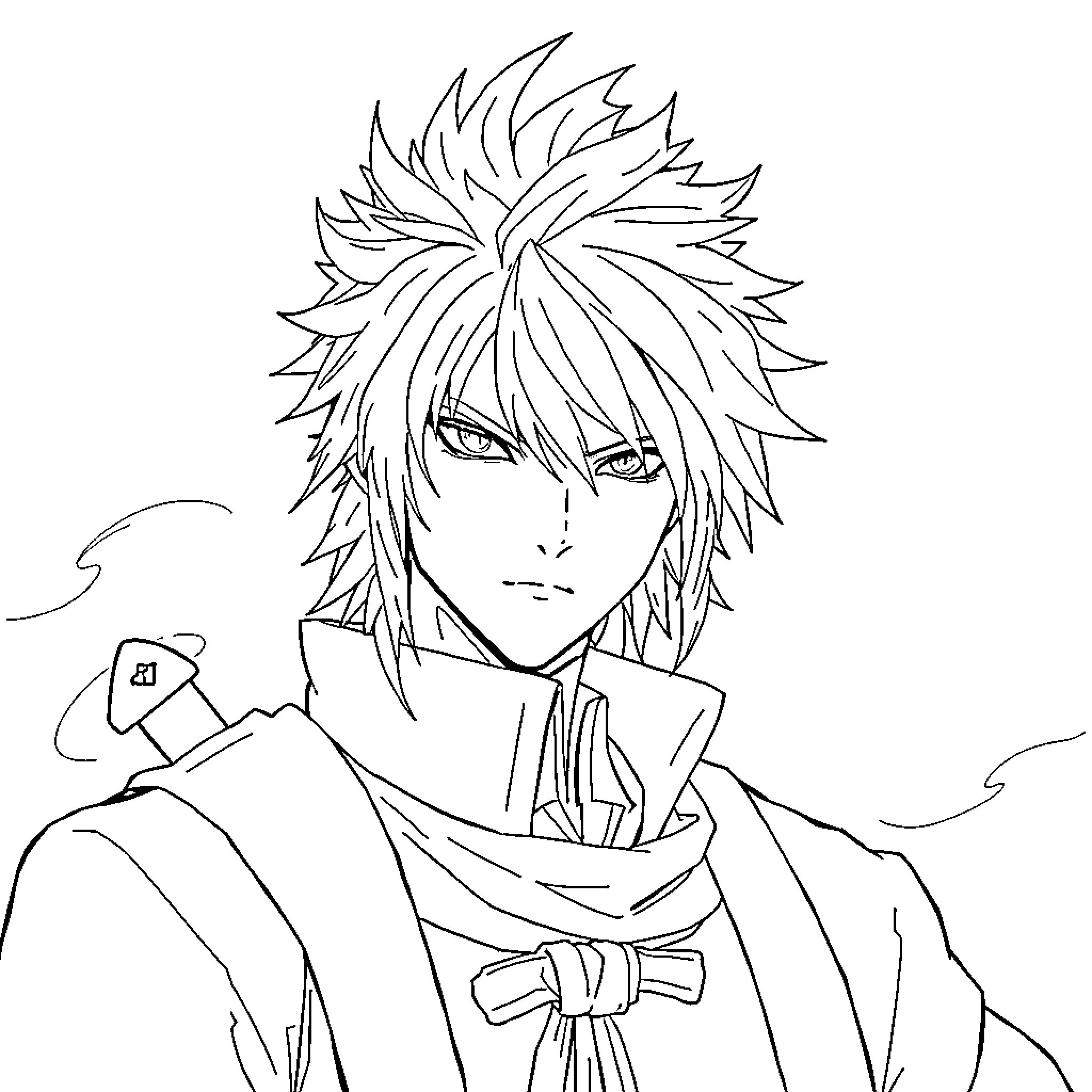 Shinazugawa Sanemi in a focused expression Coloring Page (free black-and-white line drawing printable PDF for all, from beginners to advanced learners, including children, teens, adults, and seniors)