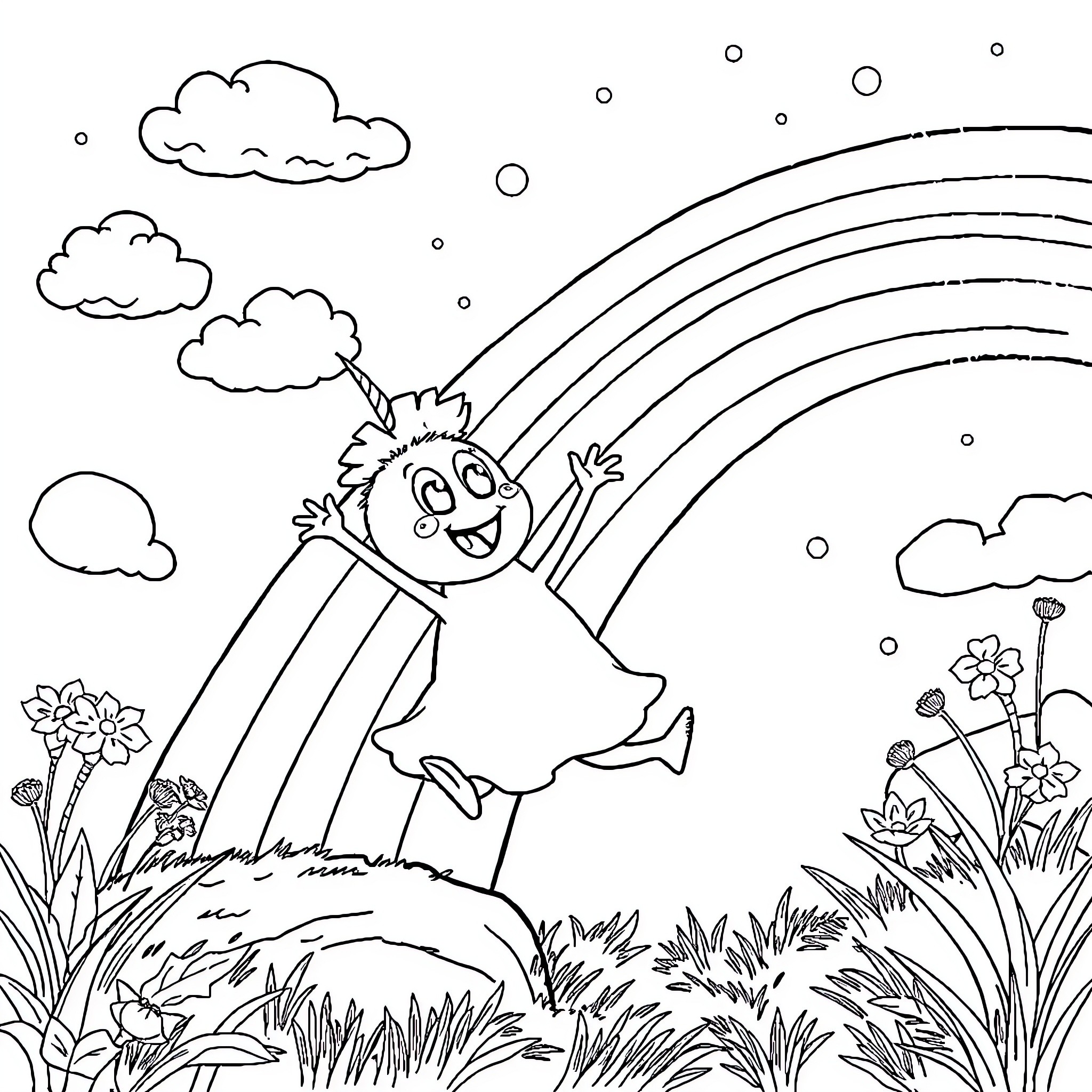 True playful creature enjoying nature's wonders Coloring Page (free black-and-white line drawing printable PDF for all, from beginners to advanced learners, including children, teens, adults, and seniors)
