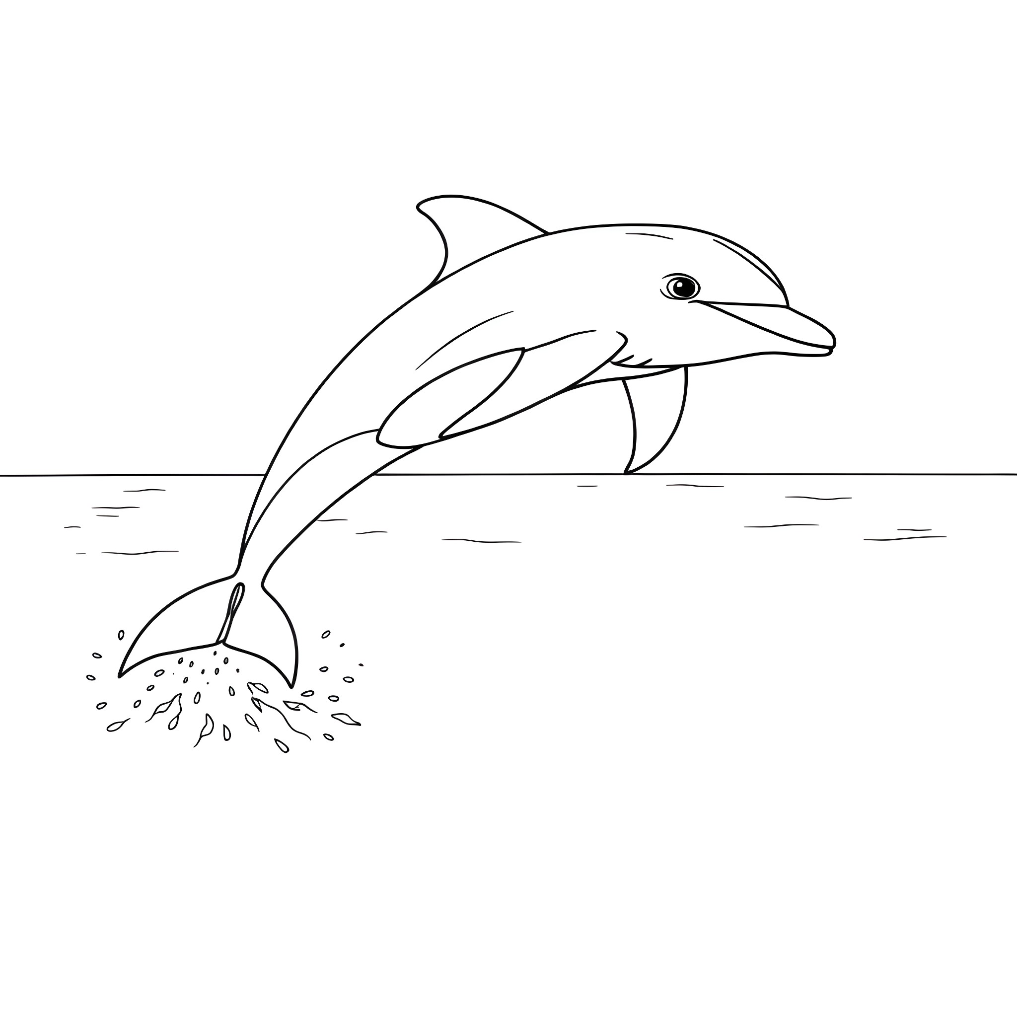 Dolphin leaping out of the water Coloring Page (free black-and-white line drawing printable PDF for all, from beginners to advanced learners, including children, teens, adults, and seniors)