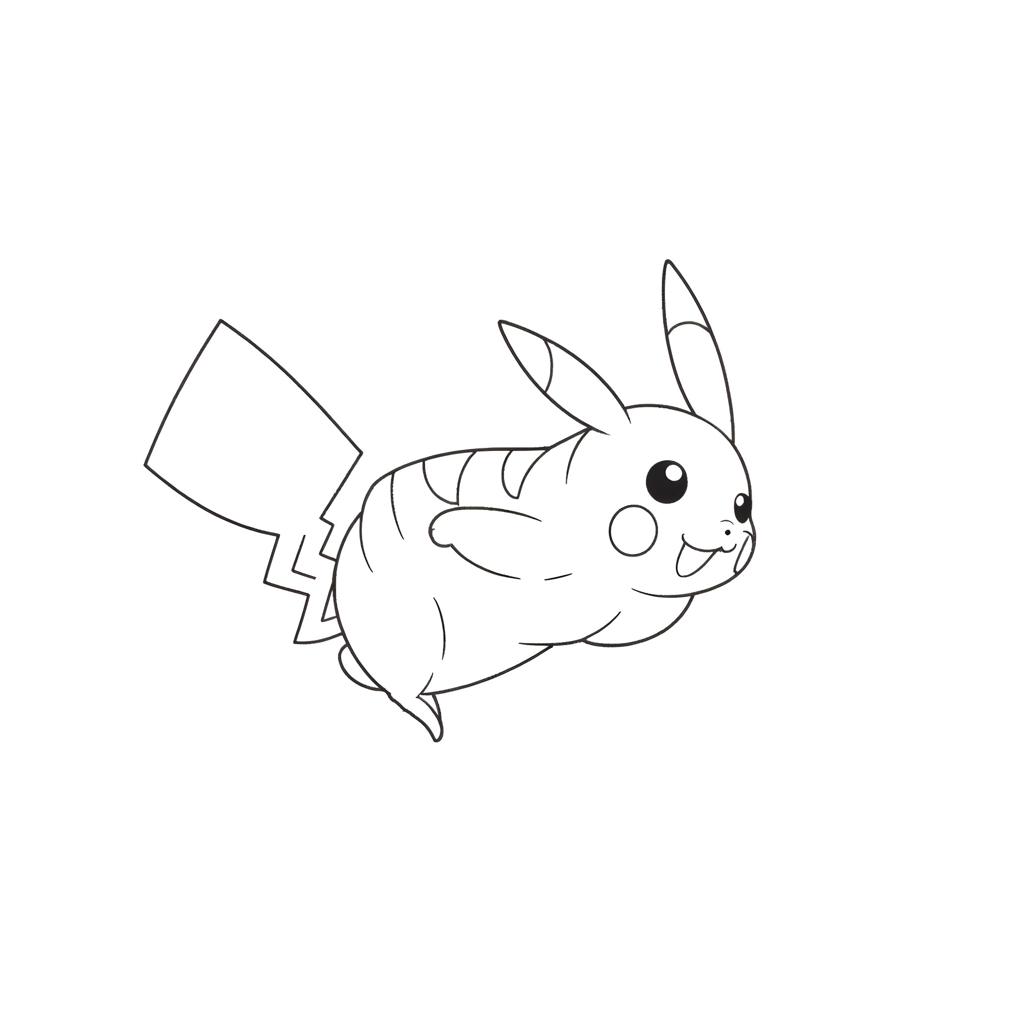 Pikachu jumping energetically Coloring Page (free black-and-white line drawing printable PDF for all, from beginners to advanced learners, including children, teens, adults, and seniors)