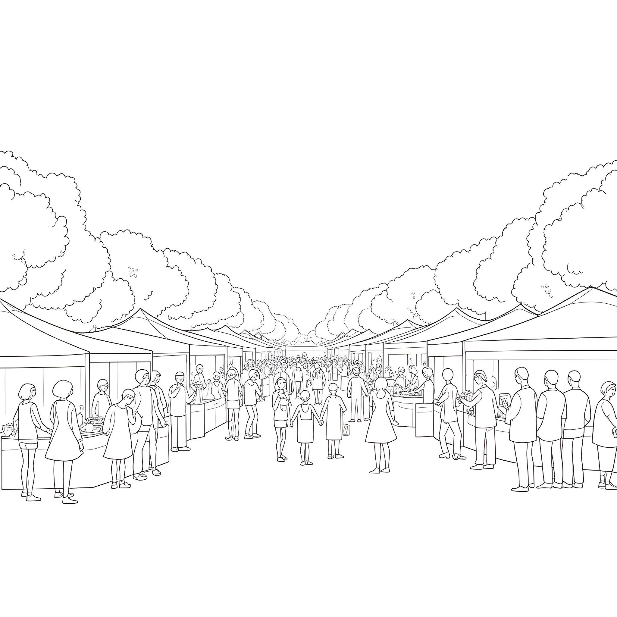 Juneteenth celebration with a lively crowd Coloring Page (free black-and-white line drawing printable PDF for all, from beginners to advanced learners, including children, teens, adults, and seniors)