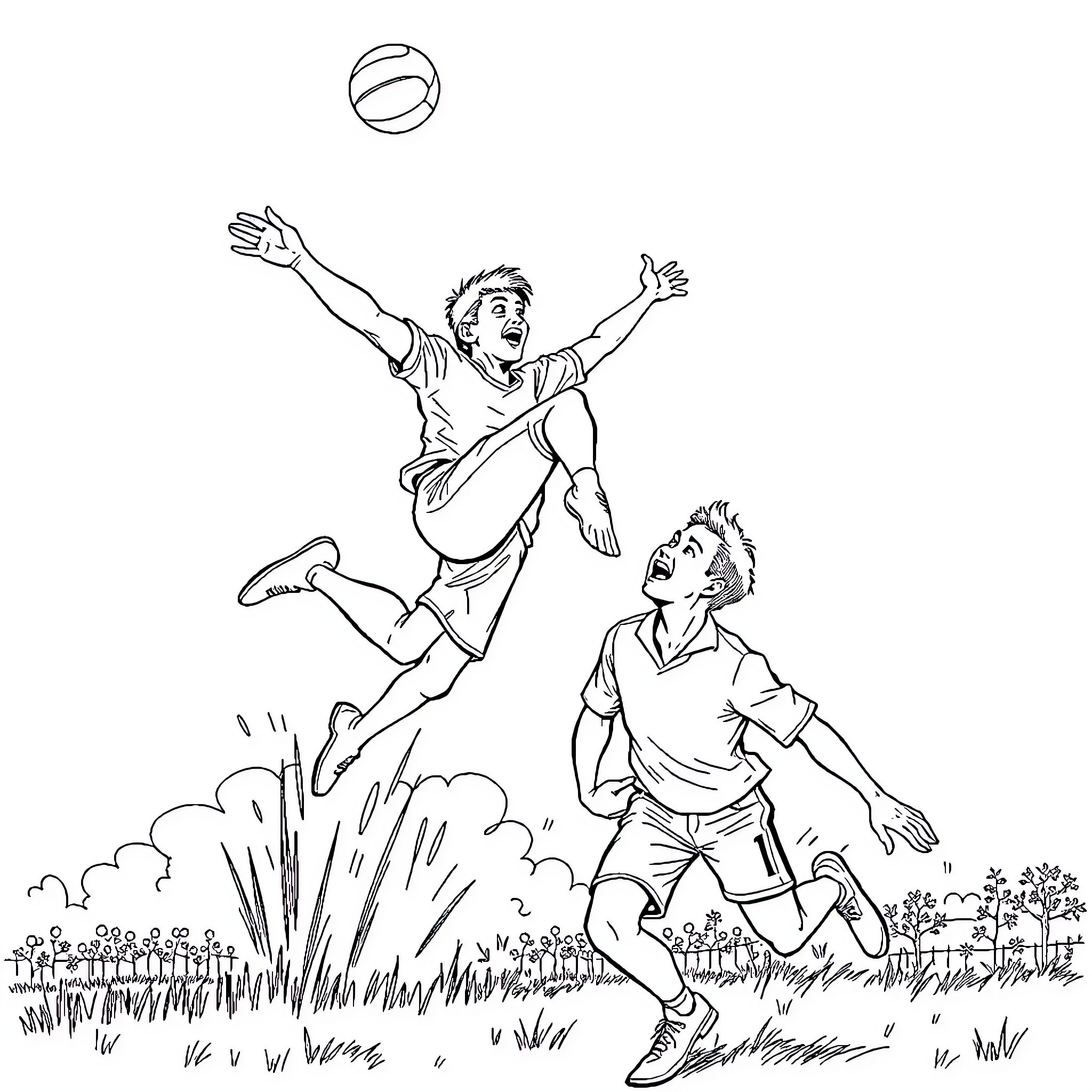 Jamie Elliot playing volleyball with friend in the park Coloring Page (free black-and-white line drawing printable PDF for all, from beginners to advanced learners, including children, teens, adults, and seniors)