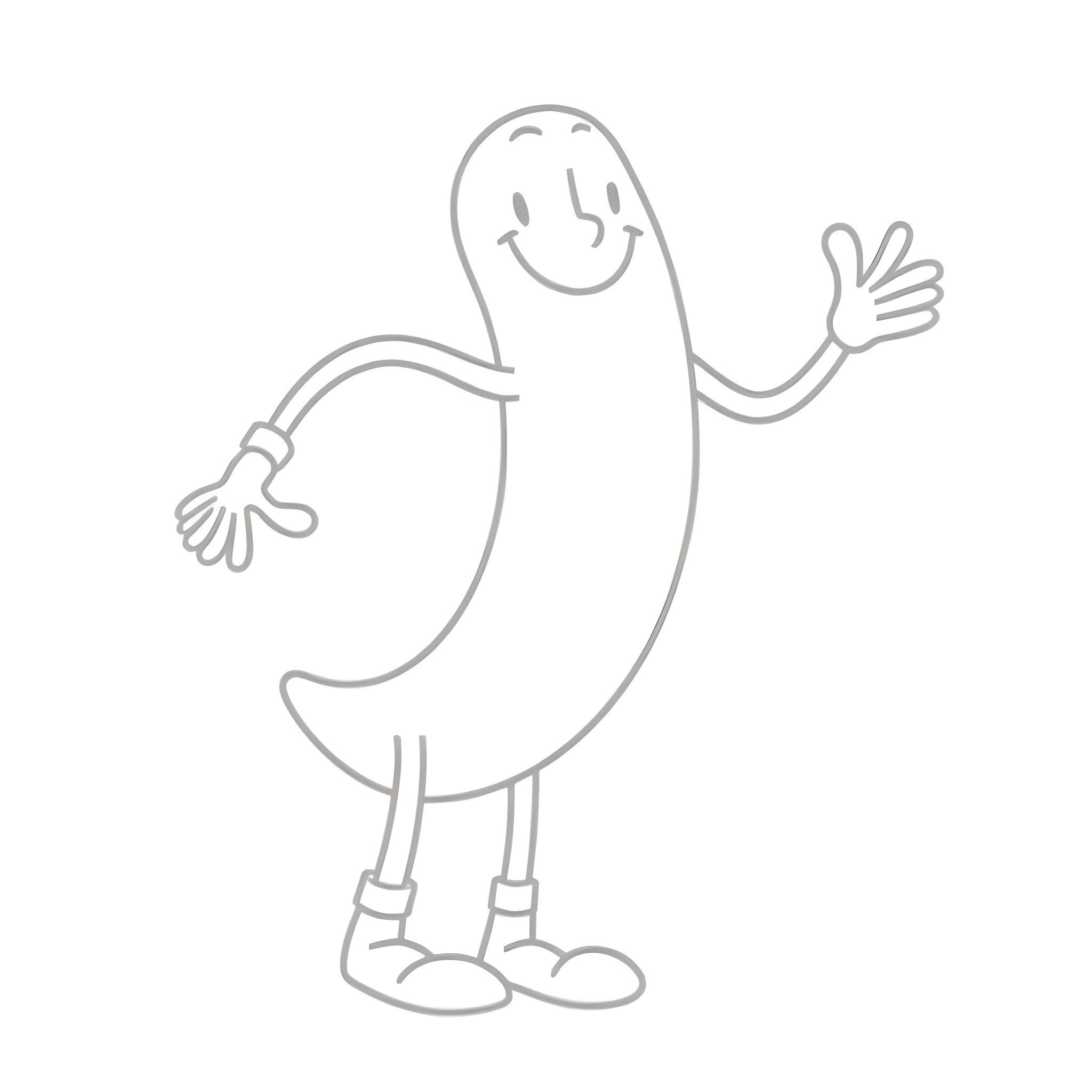 Bean Man's Happy Dance Coloring Page (free black-and-white line drawing printable PDF for all, from beginners to advanced learners, including children, teens, adults, and seniors)