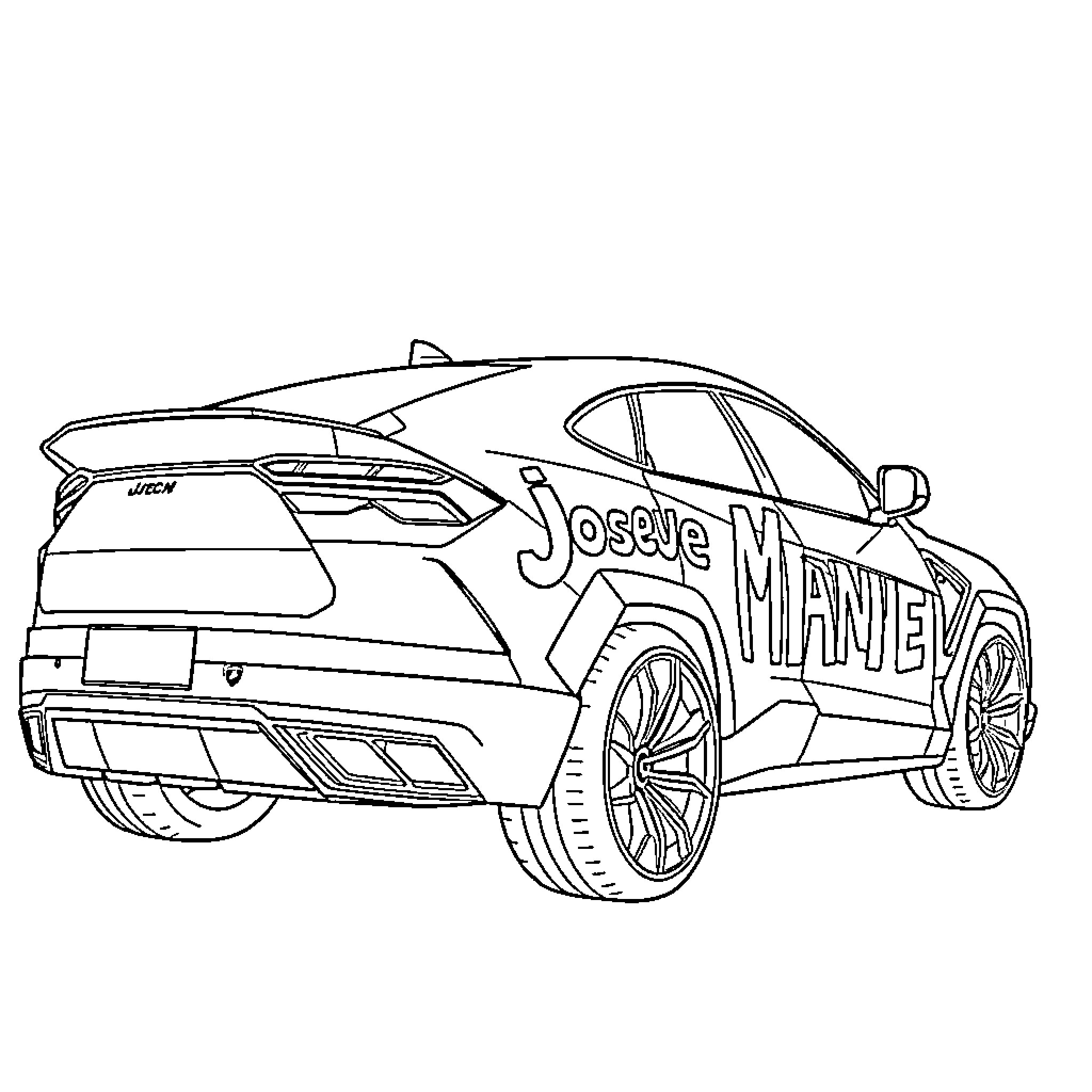 Lamborghini race car with racing livery Coloring Page (free black-and-white line drawing printable PDF for all, from beginners to advanced learners, including children, teens, adults, and seniors)