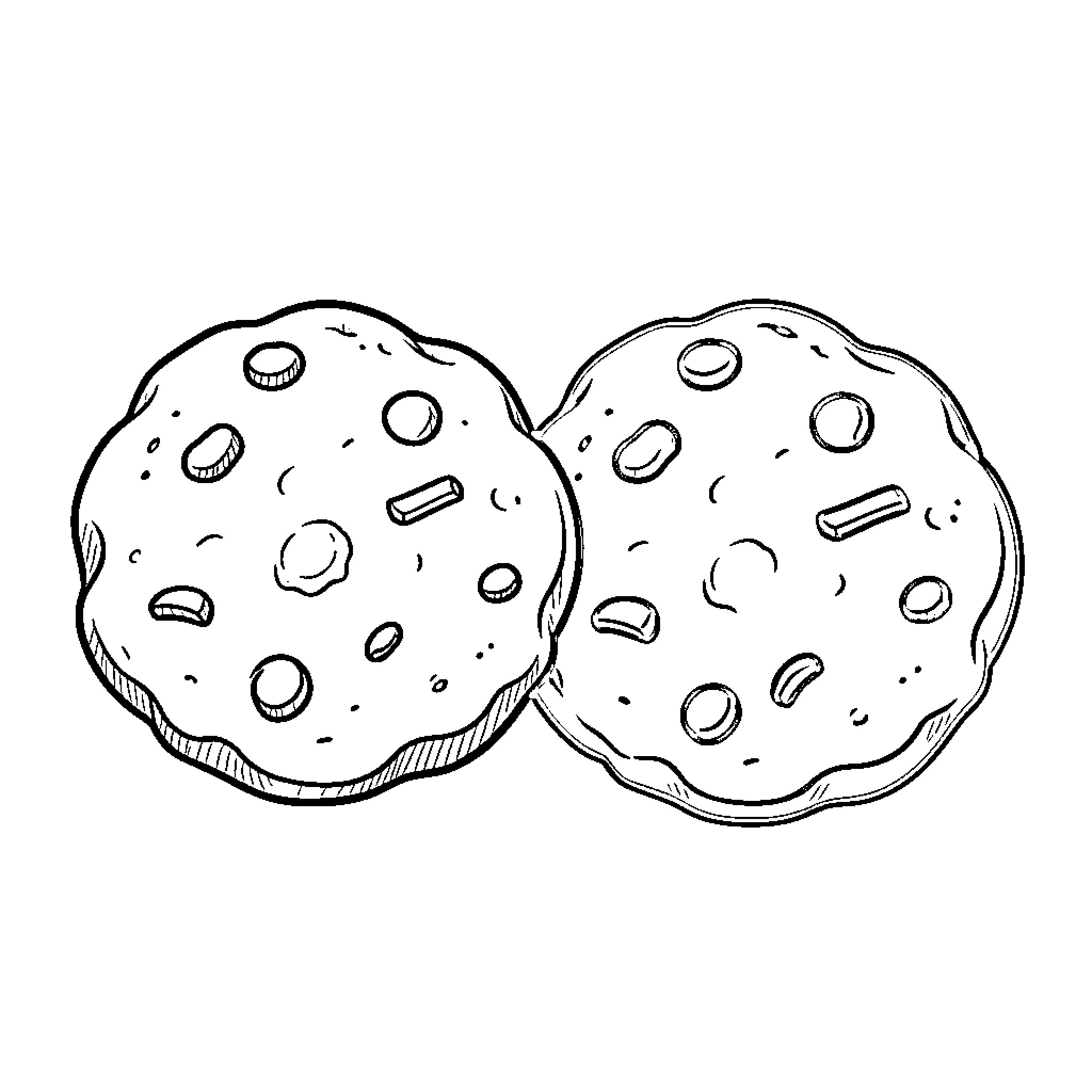 Cookie duo resting side by side Coloring Page (free black-and-white line drawing printable PDF for all, from beginners to advanced learners, including children, teens, adults, and seniors)