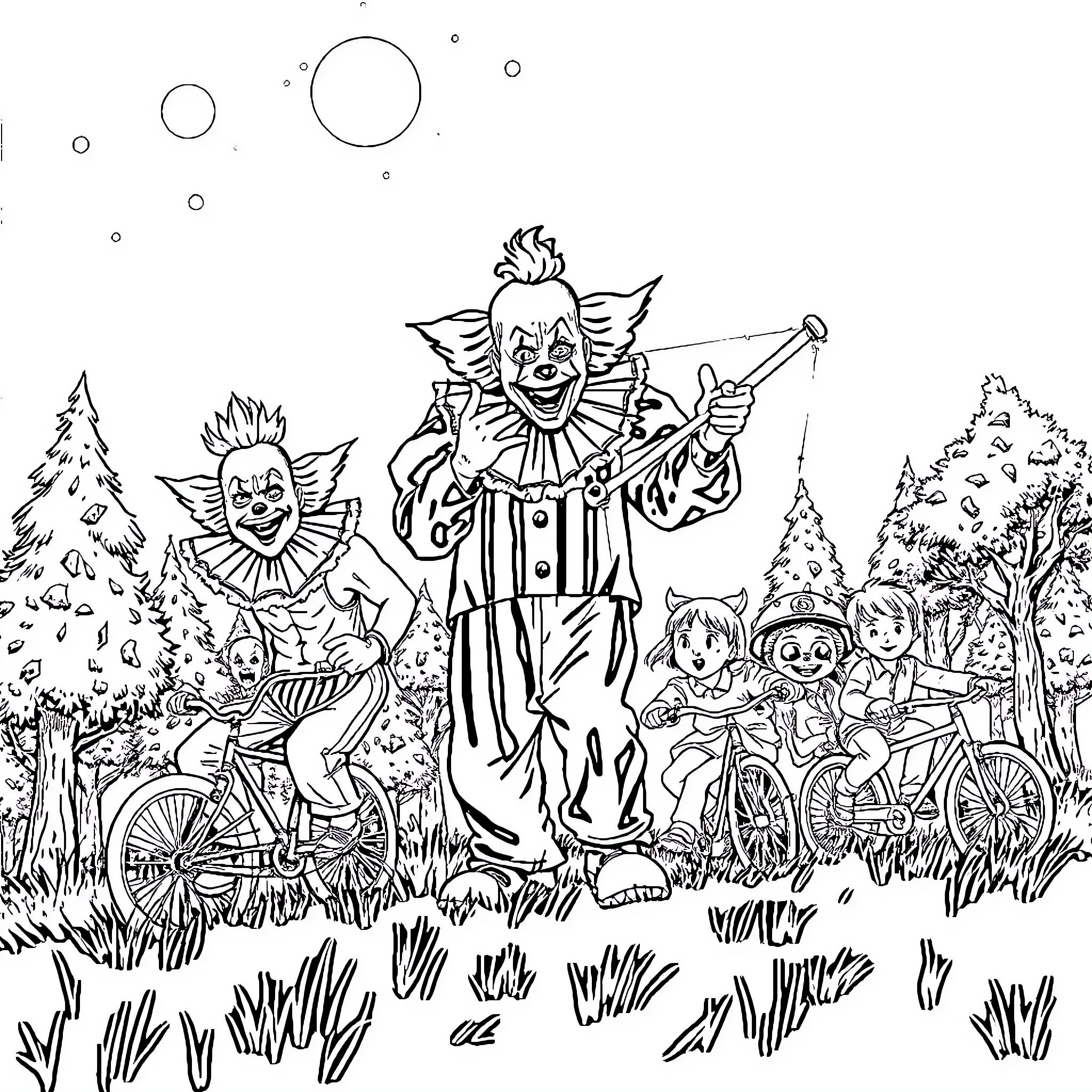 Stephen King's Circus of Horrors Coloring Page (free black-and-white line drawing printable PDF for all, from beginners to advanced learners, including children, teens, adults, and seniors)