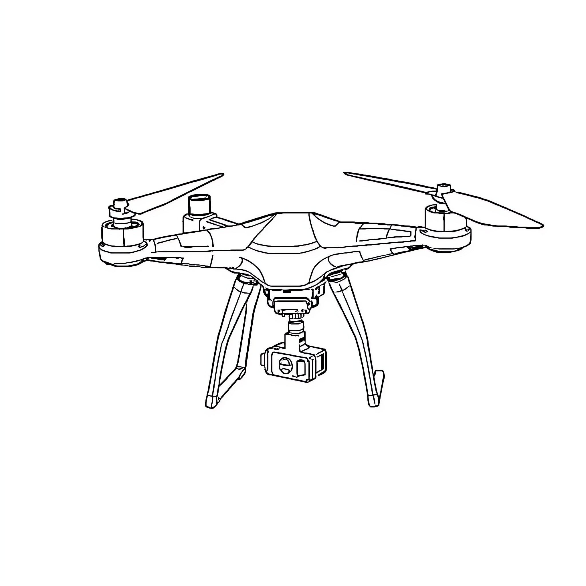 Drone hovering with camera equipment Coloring Page (free black-and-white line drawing printable PDF for all, from beginners to advanced learners, including children, teens, adults, and seniors)