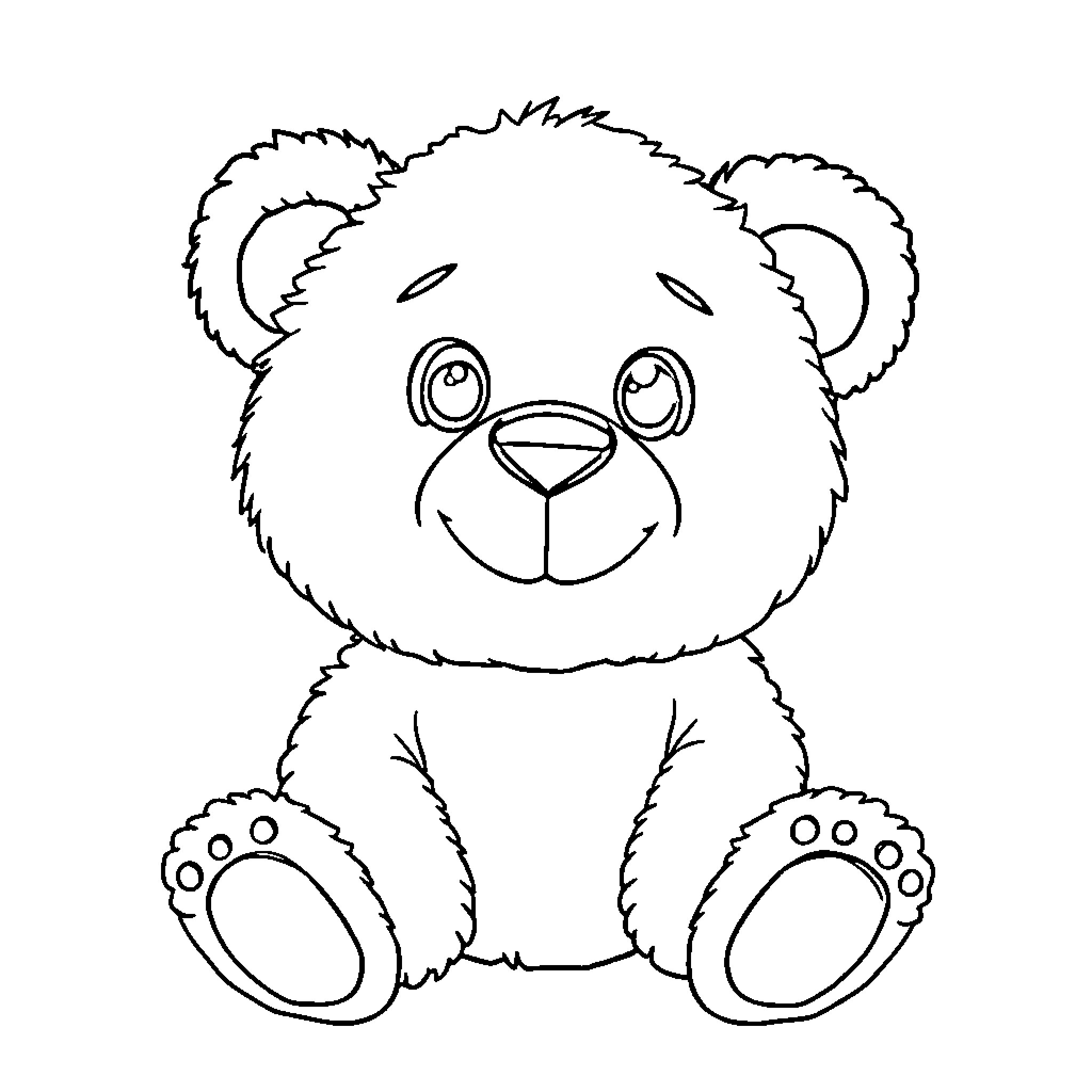 Teddy Bear with Cute Facial Expression Coloring Page (free black-and-white line drawing printable PDF for all, from beginners to advanced learners, including children, teens, adults, and seniors)