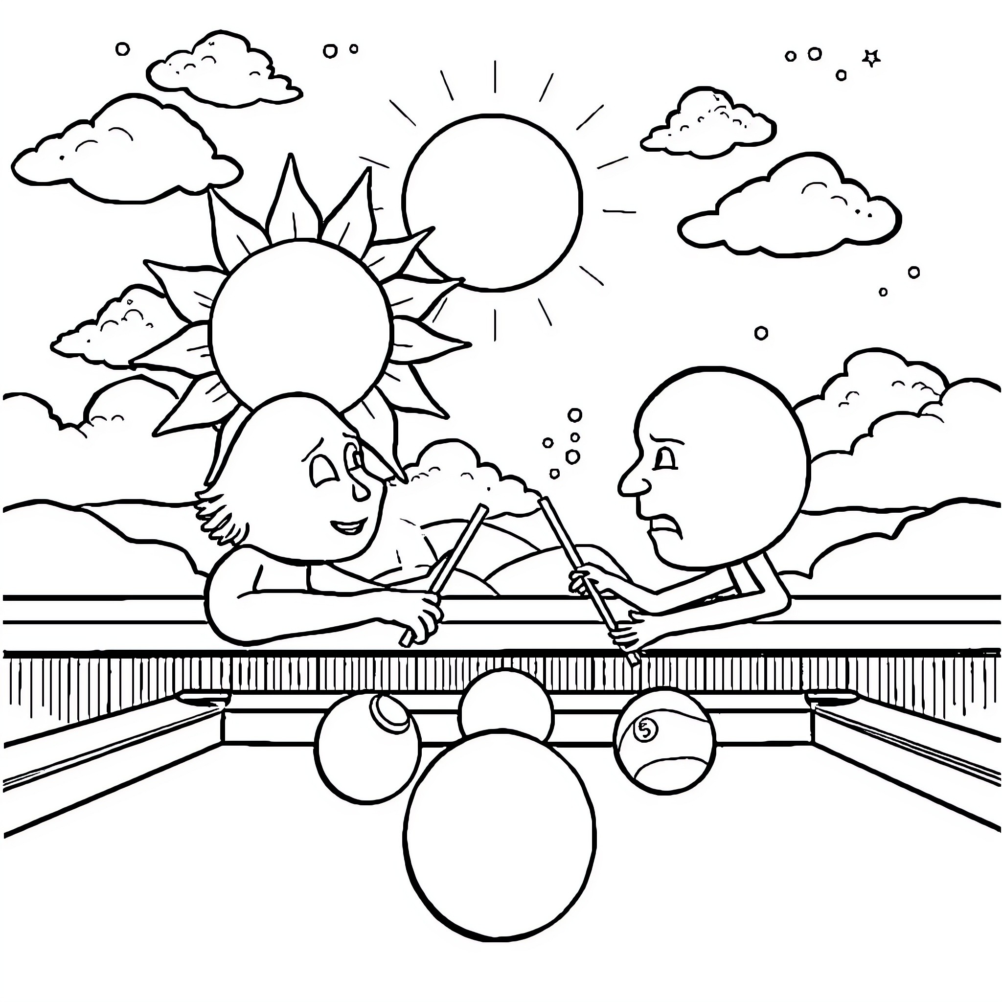 Sun-filled fun on the playground Coloring Page (free black-and-white line drawing printable PDF for all, from beginners to advanced learners, including children, teens, adults, and seniors)